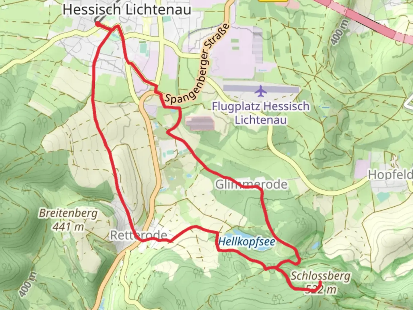 An image depicting the trail Schlossberg via Grimmsteig and its surrounding area.