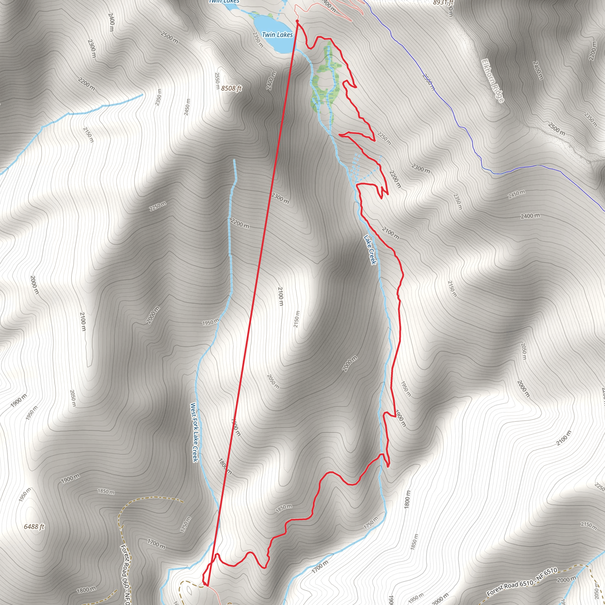 Twin Lakes Trailhead from Forest Road mobile static map
