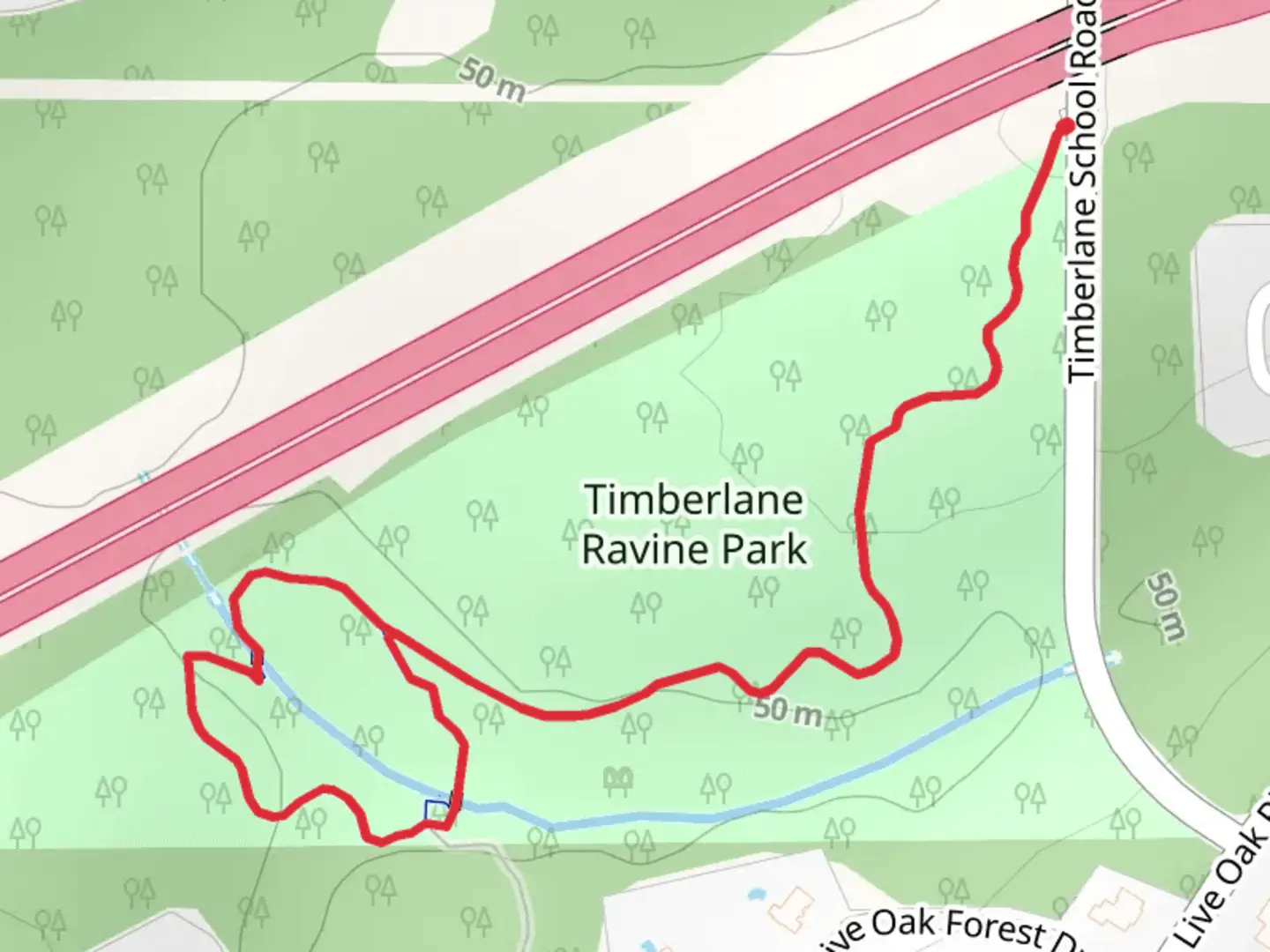 An image depicting the trail Timberlane Ravine Park Loop and its surrounding area.