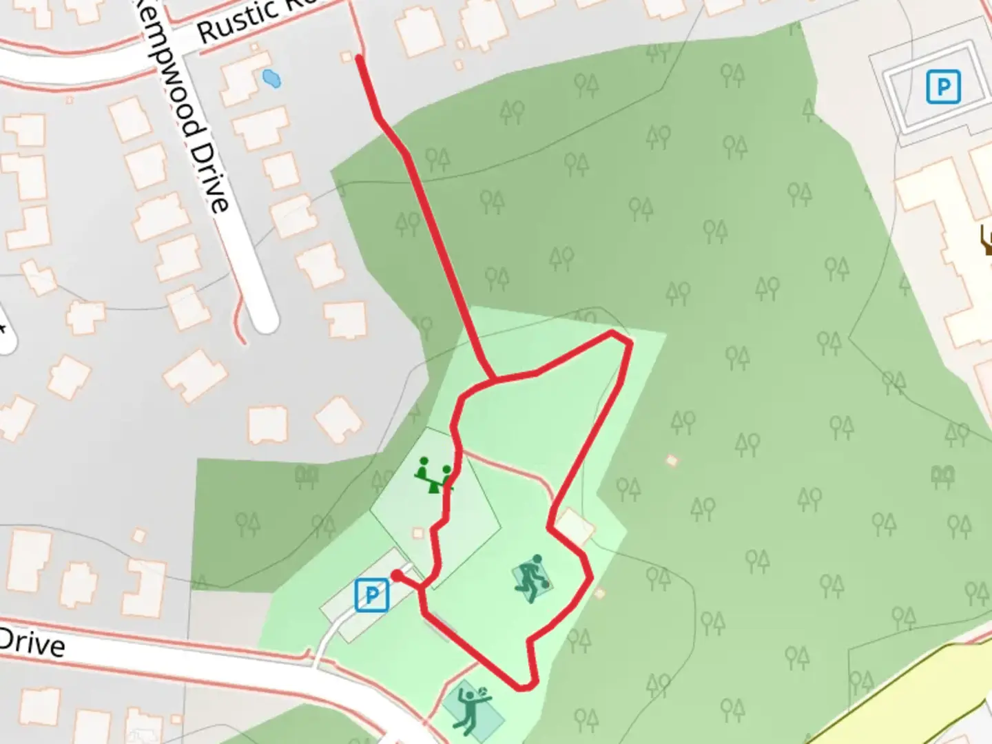 An image depicting the trail Tanglewood Park Loop and its surrounding area.