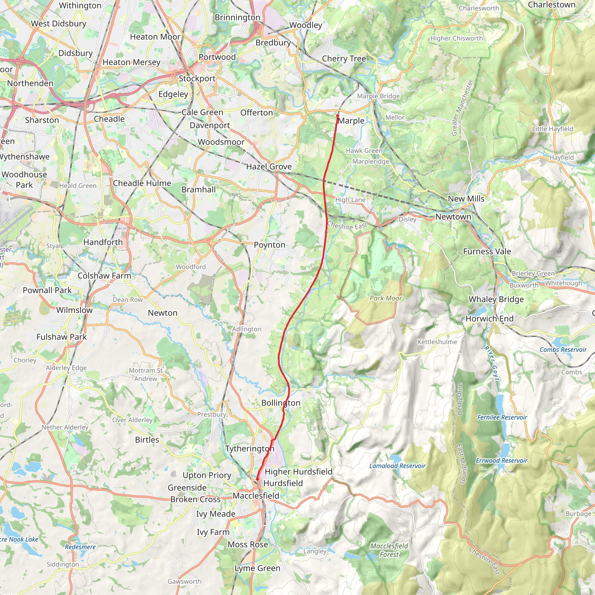 Macclesfield to Marple mobile static map