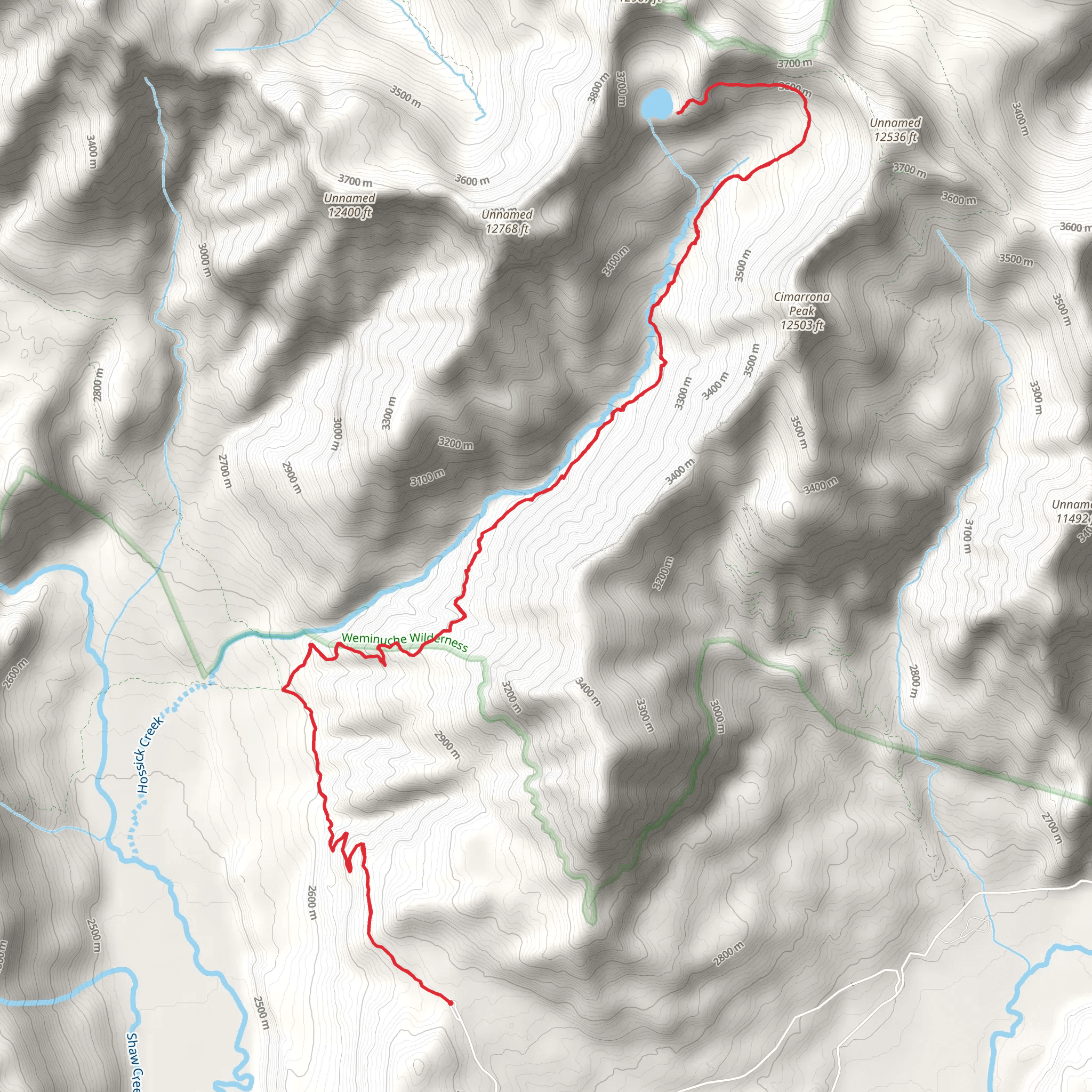 Hossick Lake via Weminuche Trail mobile static map
