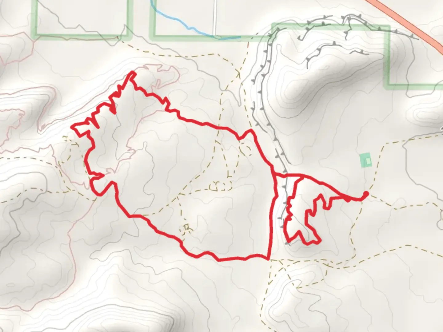 An image depicting the trail Jer's Lair and Vision Quest Loop and its surrounding area.