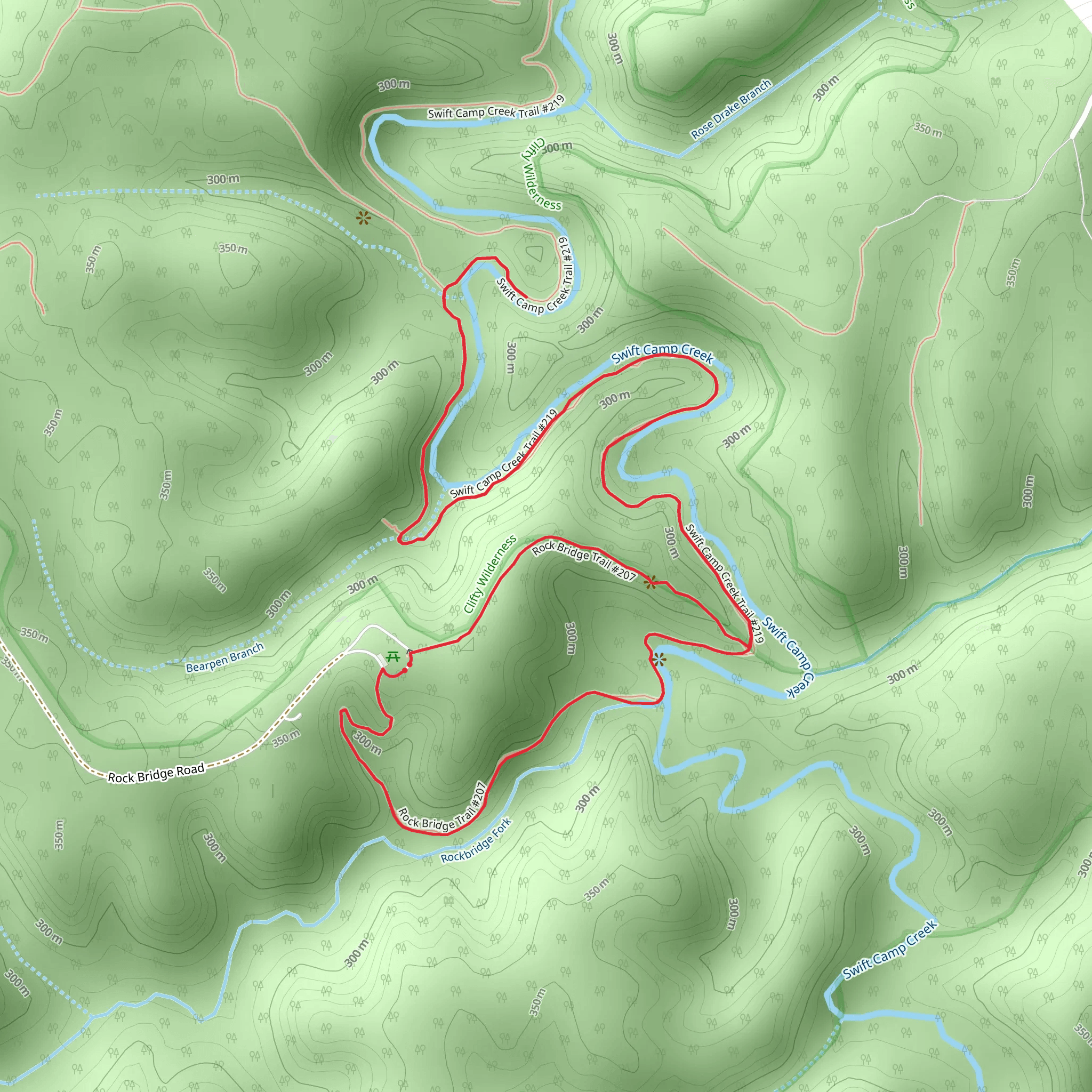Rock Bridge and Swift Camp Creek Loop Trail mobile static map