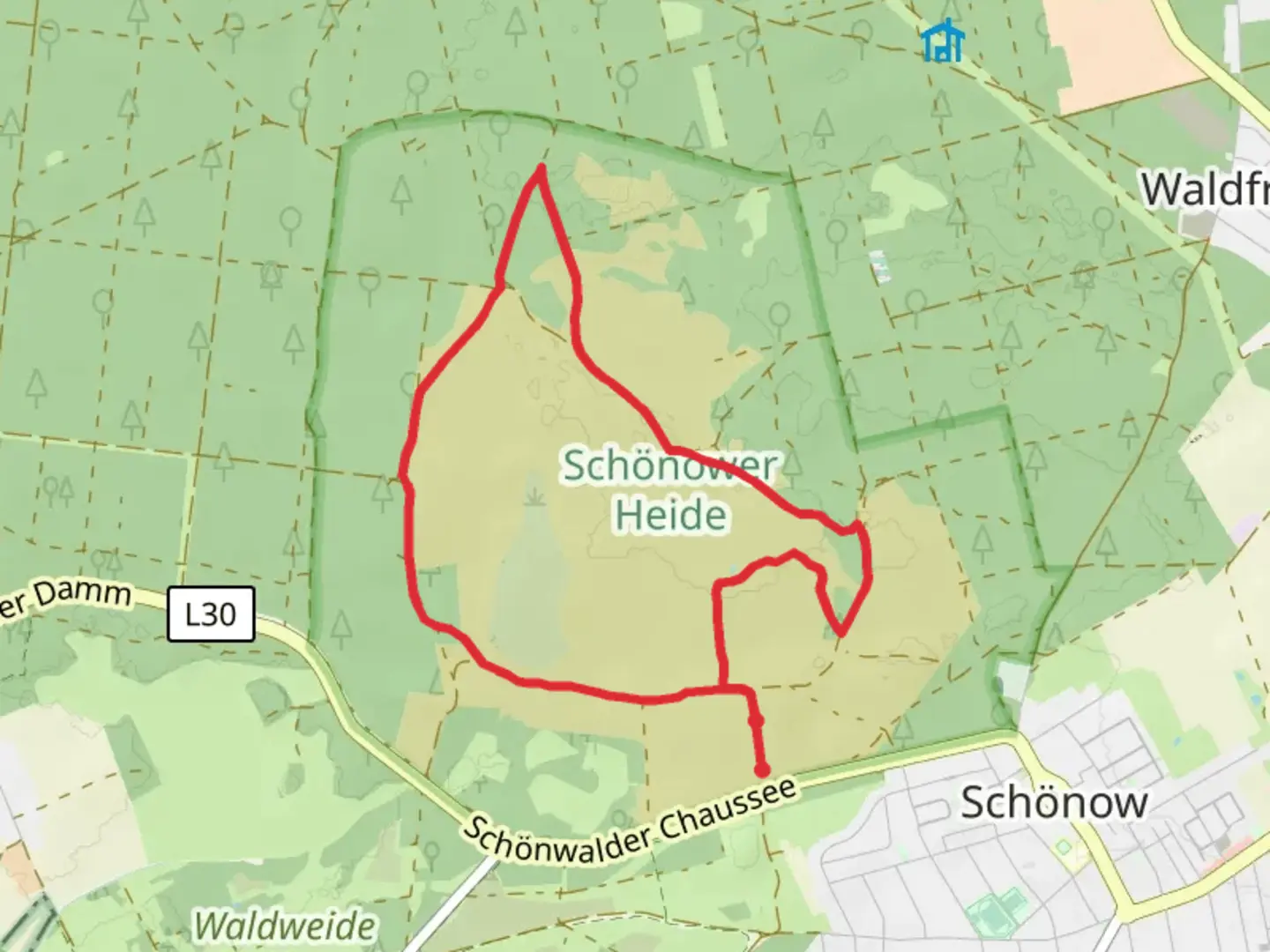An image depicting the trail Heidepfad and Wildwanderweg Loop and its surrounding area.