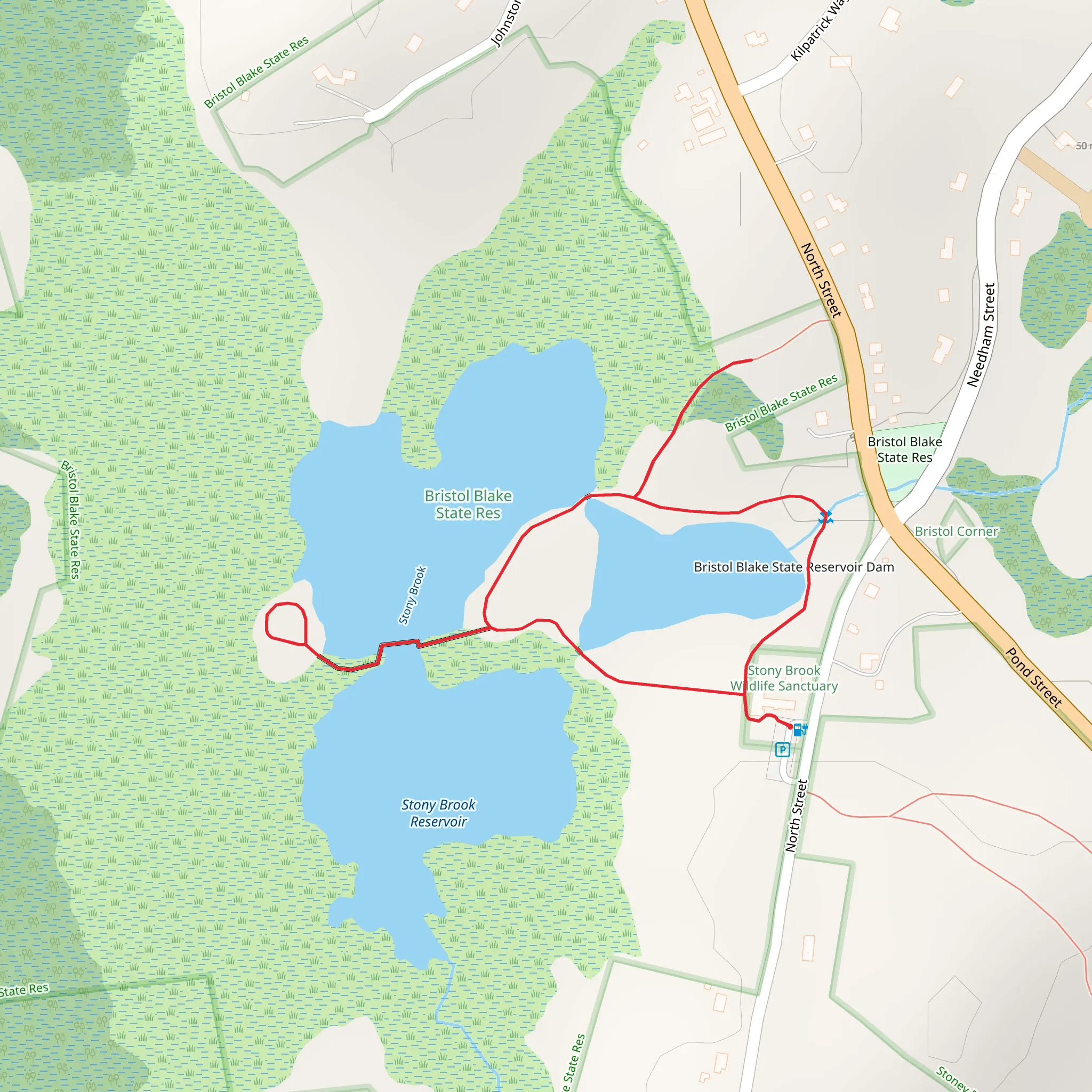 Bristol Blake State Reservoir and Stony Brook Reservoir Loop Trail mobile static map