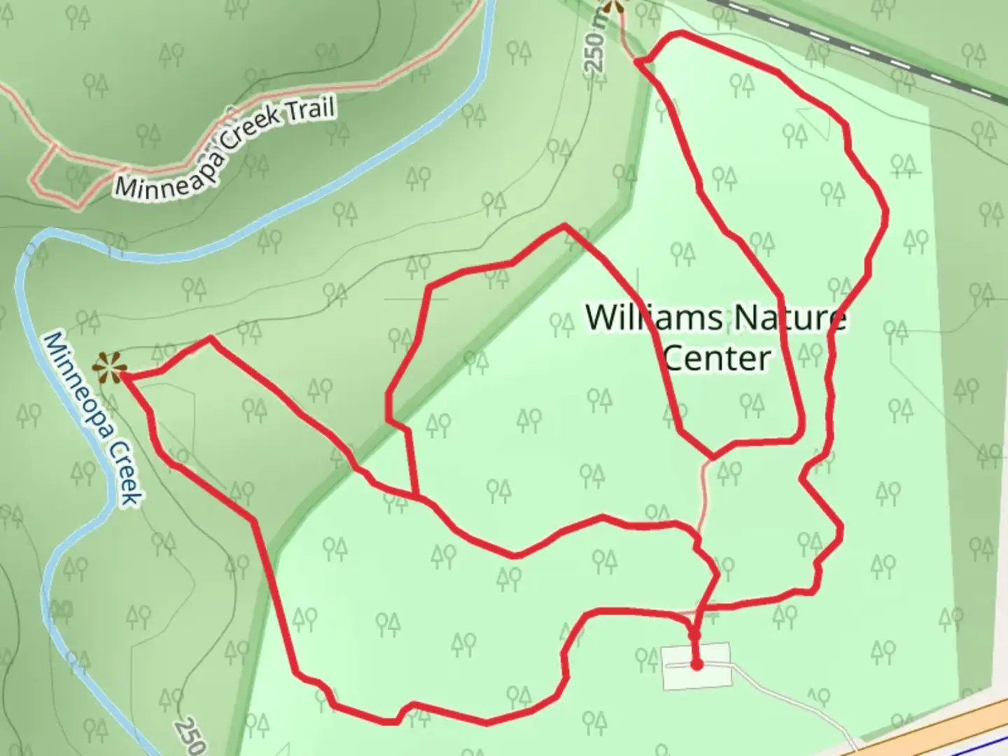 An image depicting the trail Williams Nature Center Loop and its surrounding area.