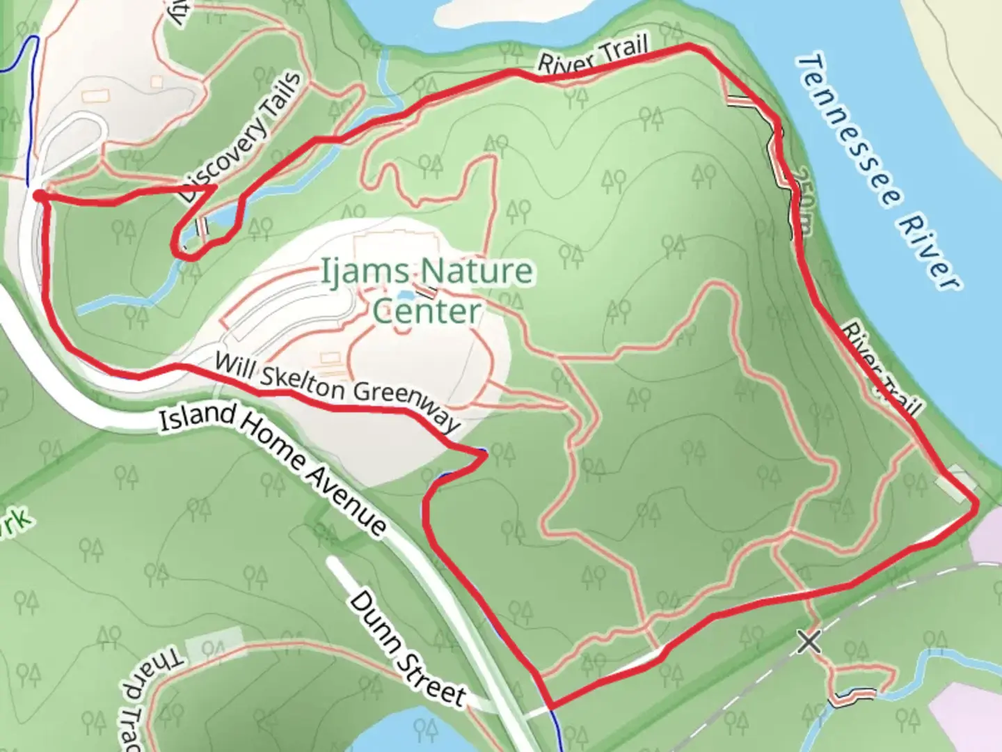 An image depicting the trail Will Skelton Greenway and Tennessee River Loop Trail and its surrounding area.