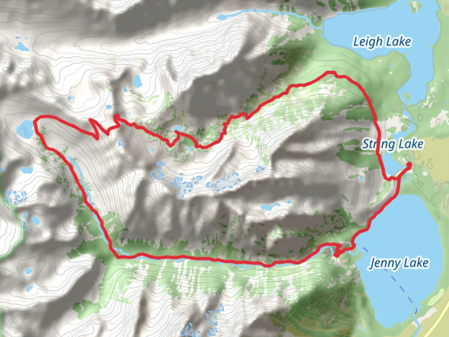 An image depicting the trail Holly Lake, Paintbrush Divide, Lake Solitude and Jenny Lake Loop Trail and its surrounding area.