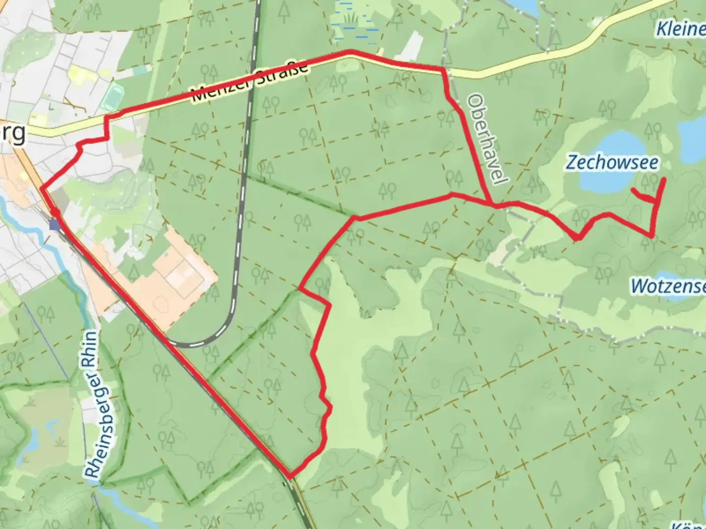 An image depicting the trail Zechowsee Loop and its surrounding area.