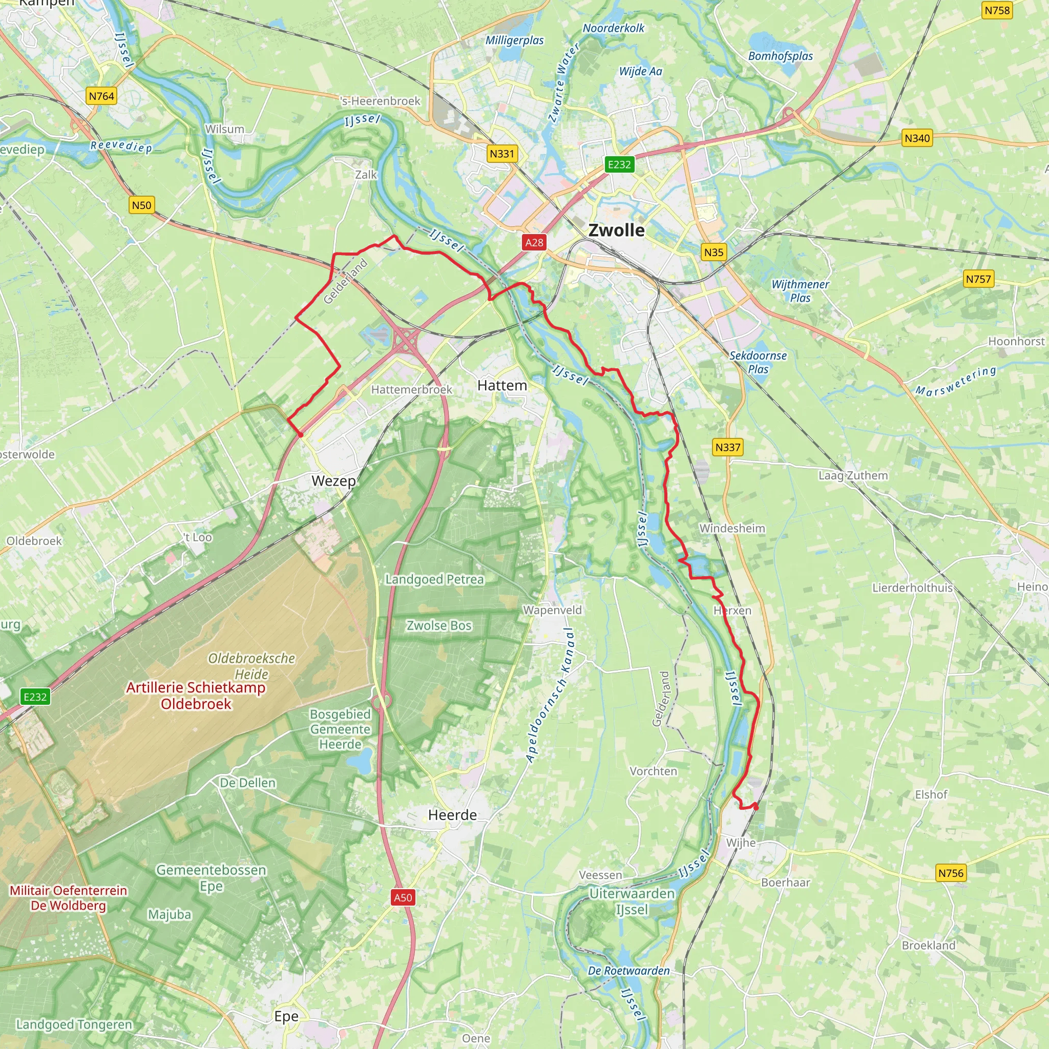 Wijhe to Wezep via Tichelpad mobile static map