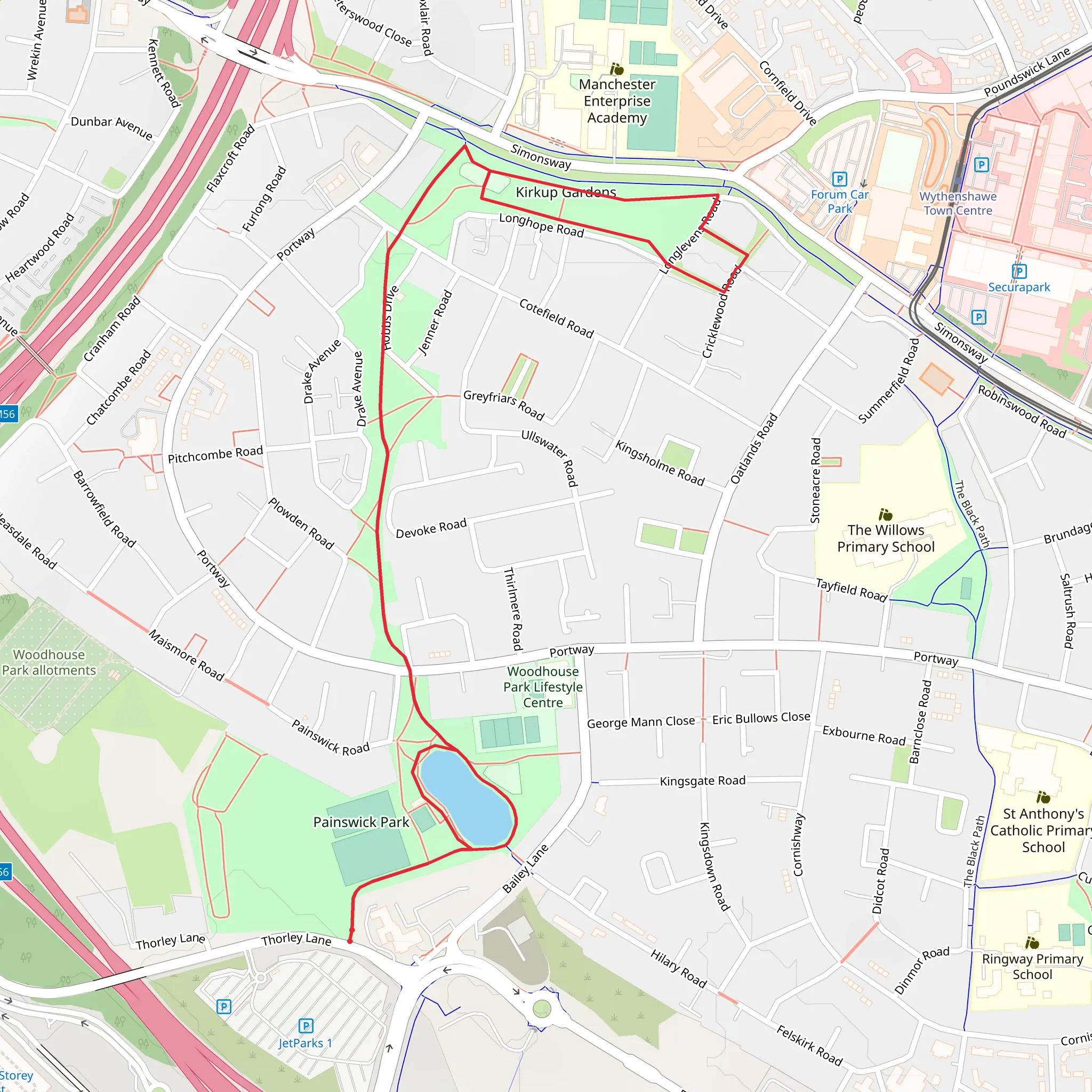 Painswick Park to Kirkup Gardens Walk mobile static map