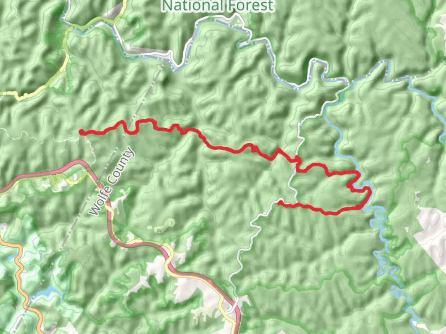 An image depicting the trail Sheltowee Trace and Wildcat Trail and its surrounding area.