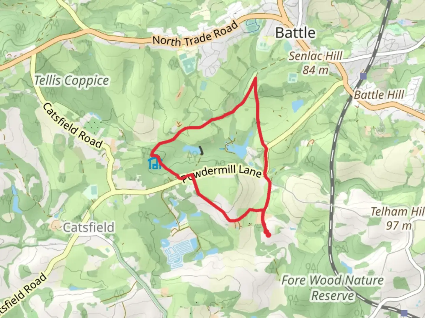 An image depicting the trail Hoathybank Wood via 1066 Country Walk and its surrounding area.