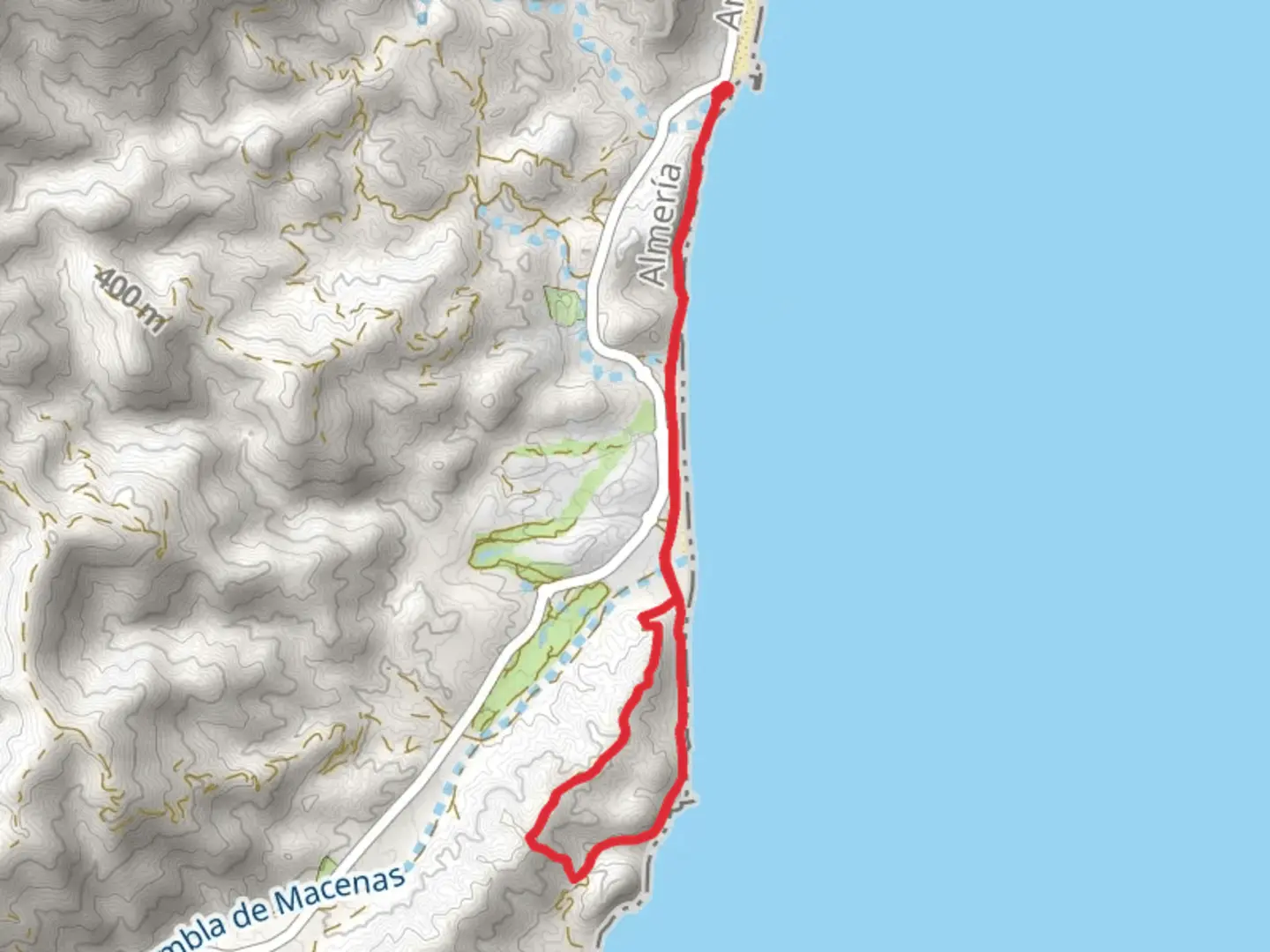 An image depicting the trail La Mena - Macenas and its surrounding area.