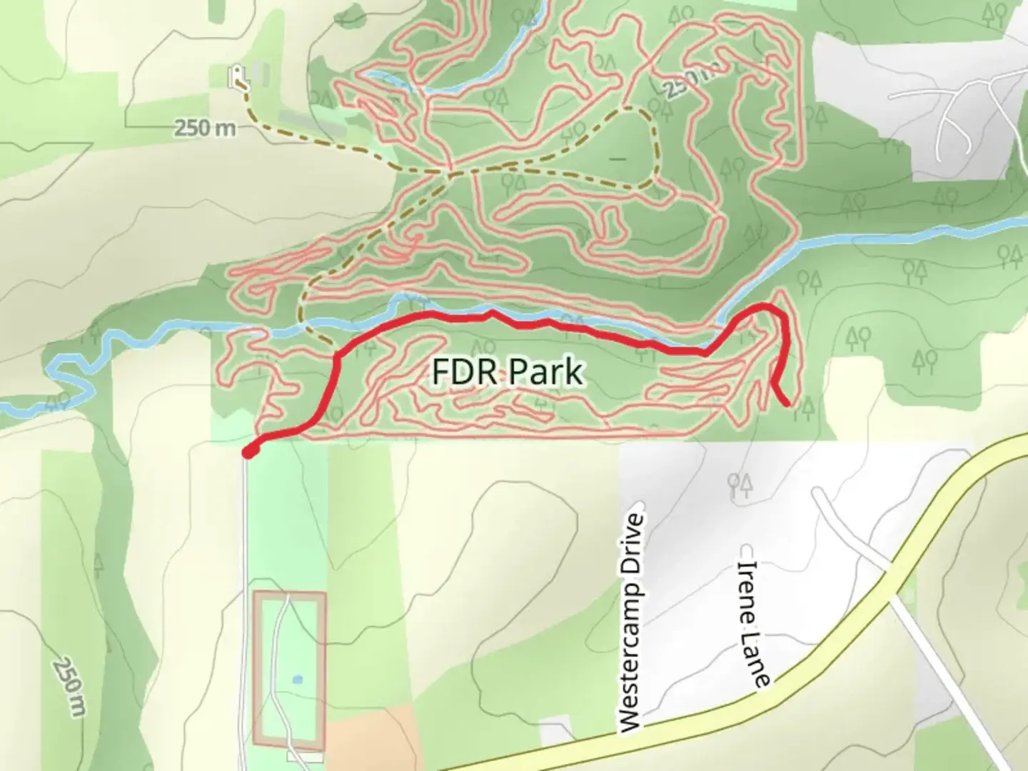 An image depicting the trail FDR Park and its surrounding area.