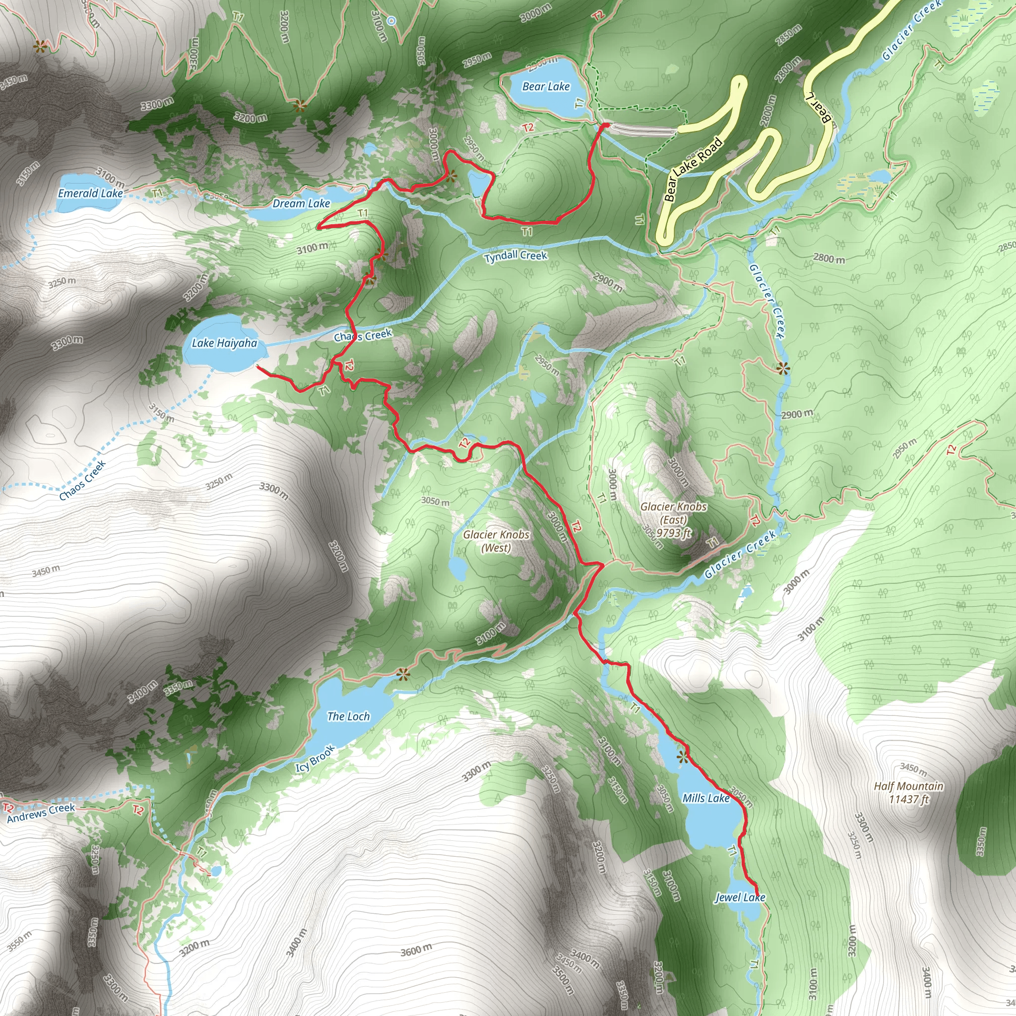Nymph Lake, Haiyaha Lake via Emerald Lake Trail mobile static map