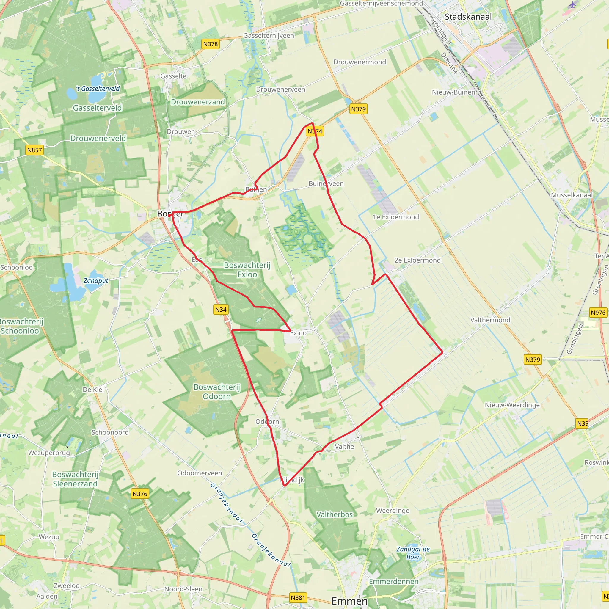 Exloeerweg, Hoofdstraat, Borgerderweg and Hoofdweg Loop mobile static map