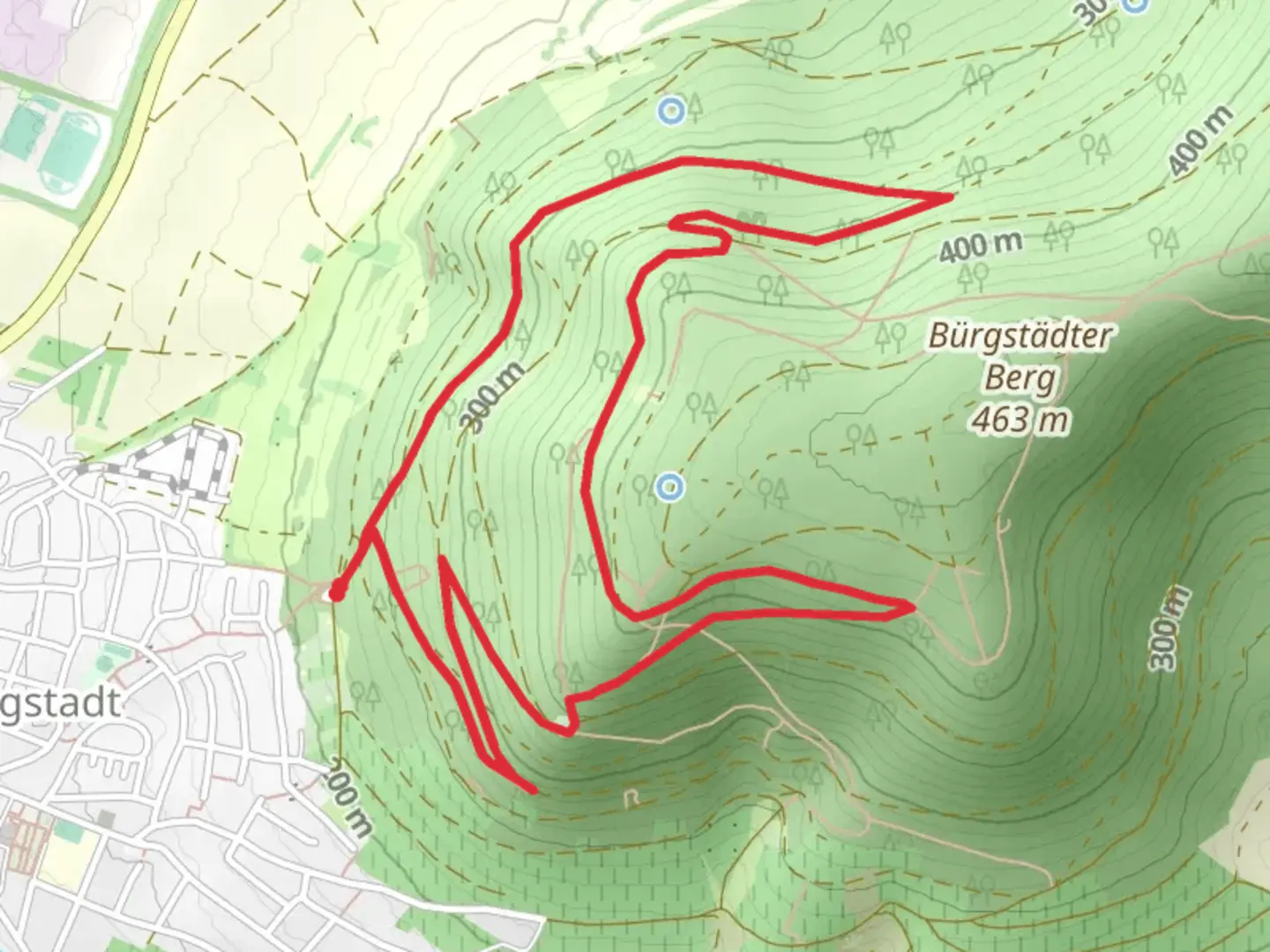 An image depicting the trail Buergstadt and its surrounding area.
