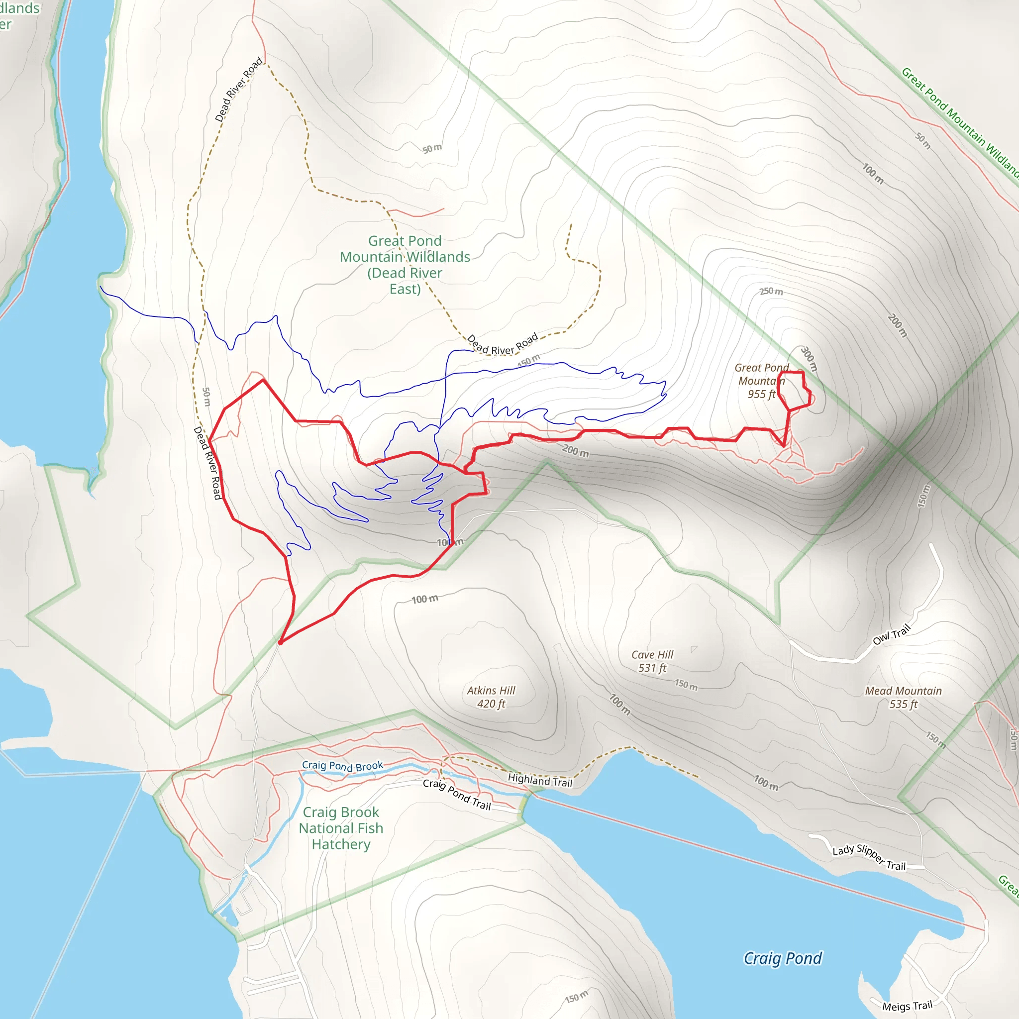 Great Pond Mountain Loop from Don Fish Trail mobile static map