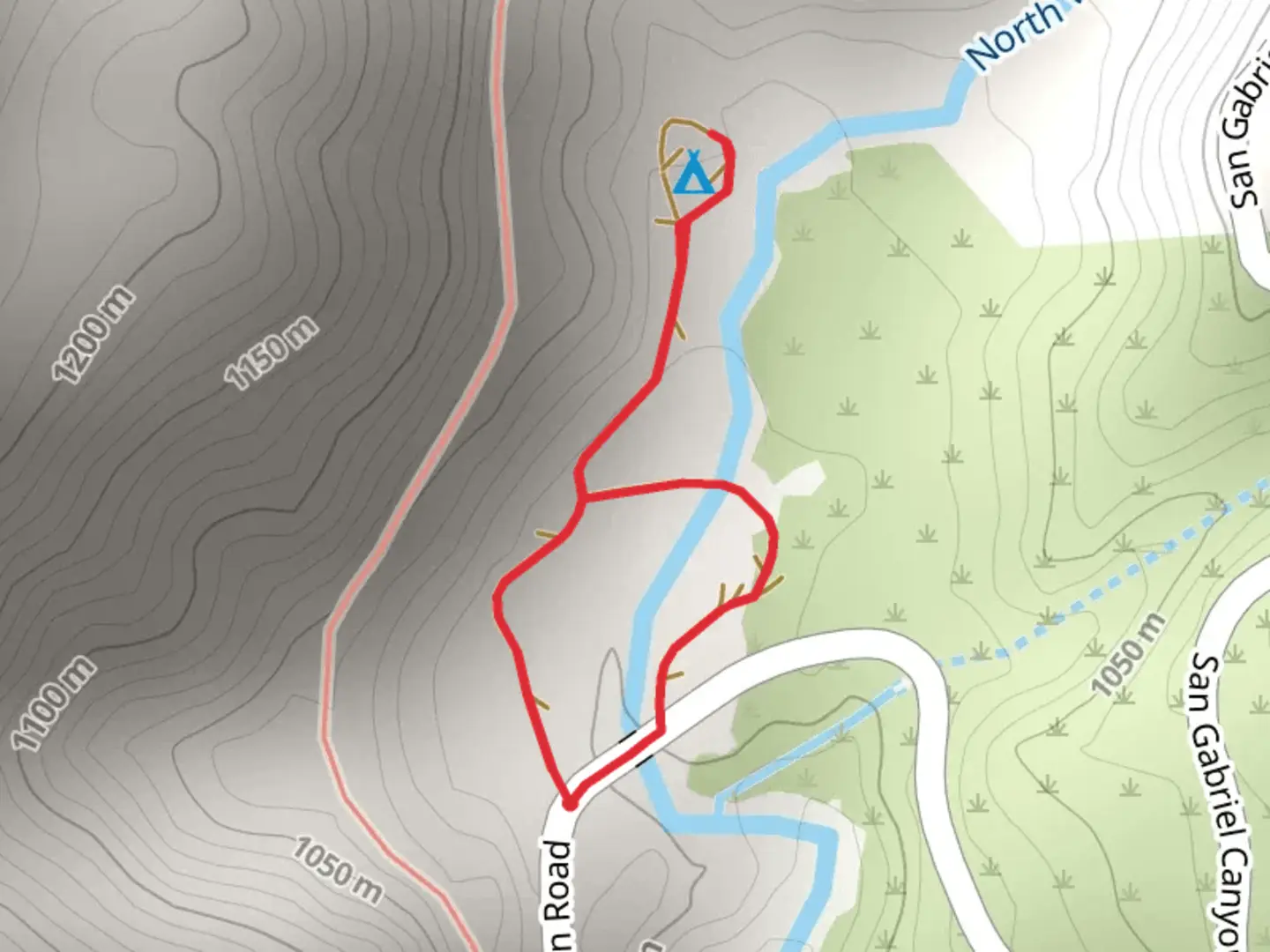 An image depicting the trail San Gabriel Canyon Road Loop and its surrounding area.