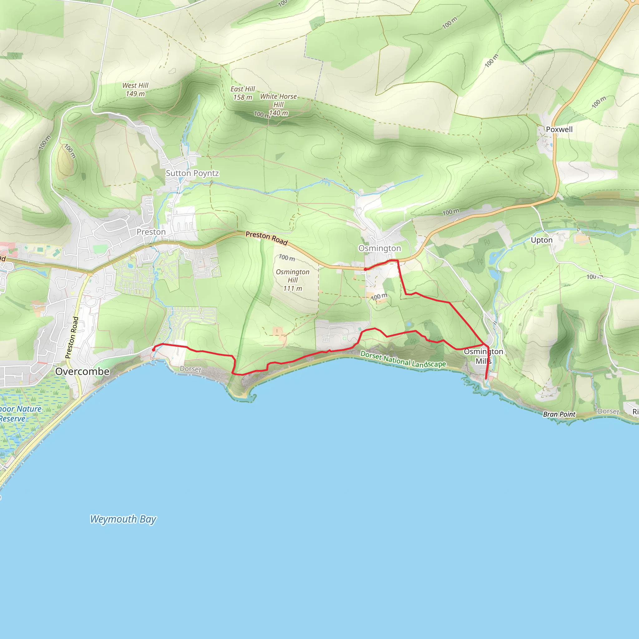 Osmington Mills from Bowleaze Cove mobile static map