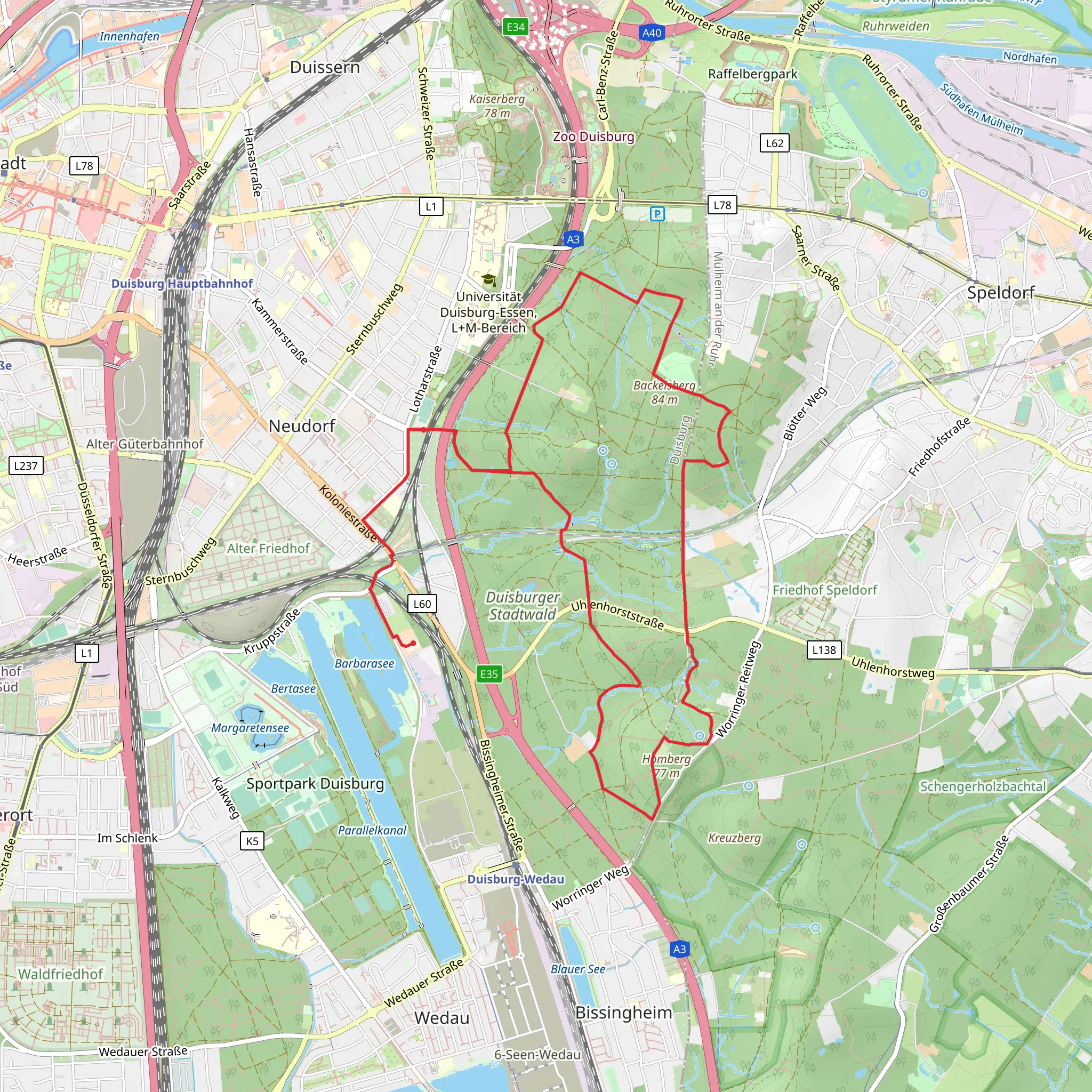 Duisburger Stadtwald Loop via Nur Guterverkehr and Haus Hatenfels mobile static map