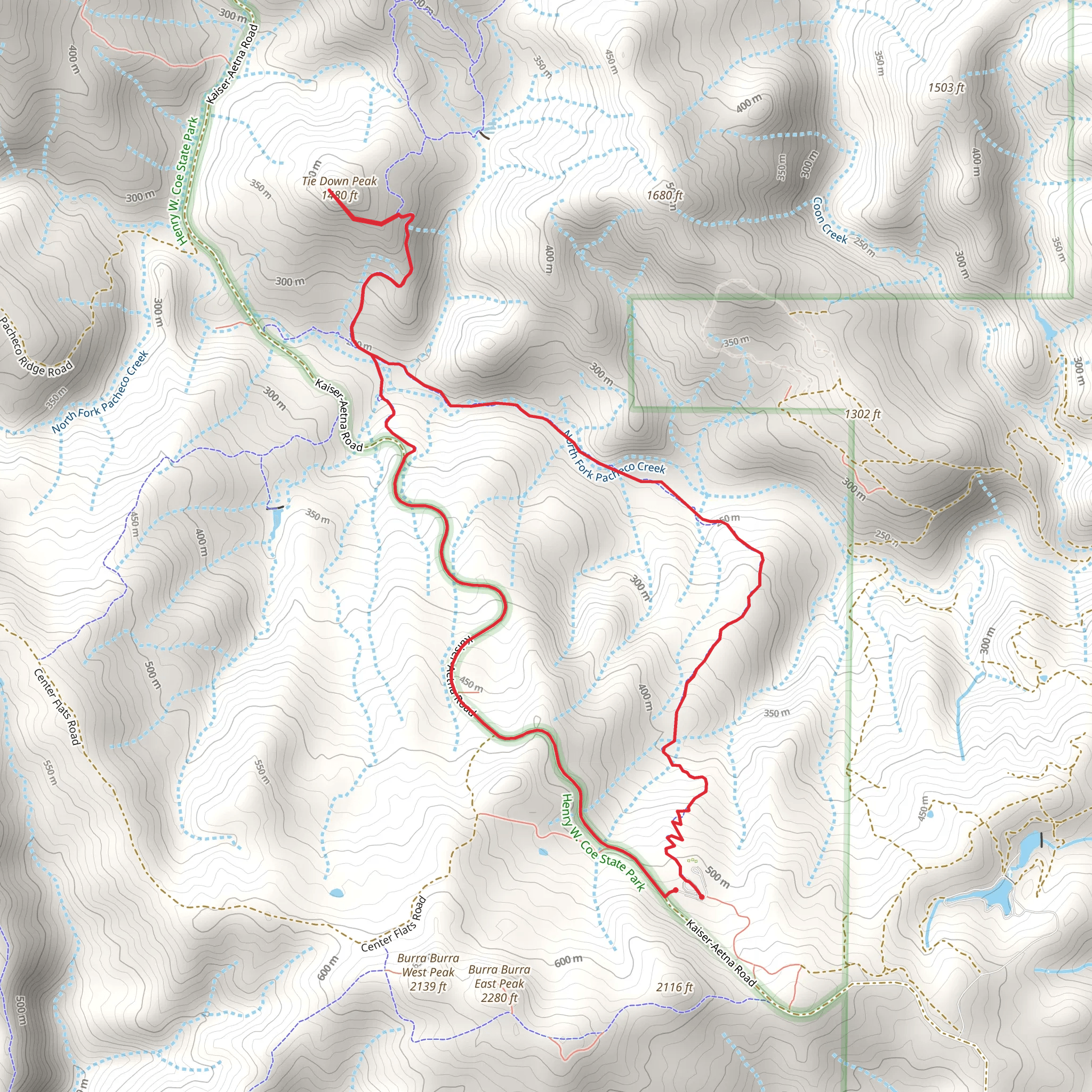 Kaiser Aetna, Tie Down Trail and North Fork Trail Loop mobile static map
