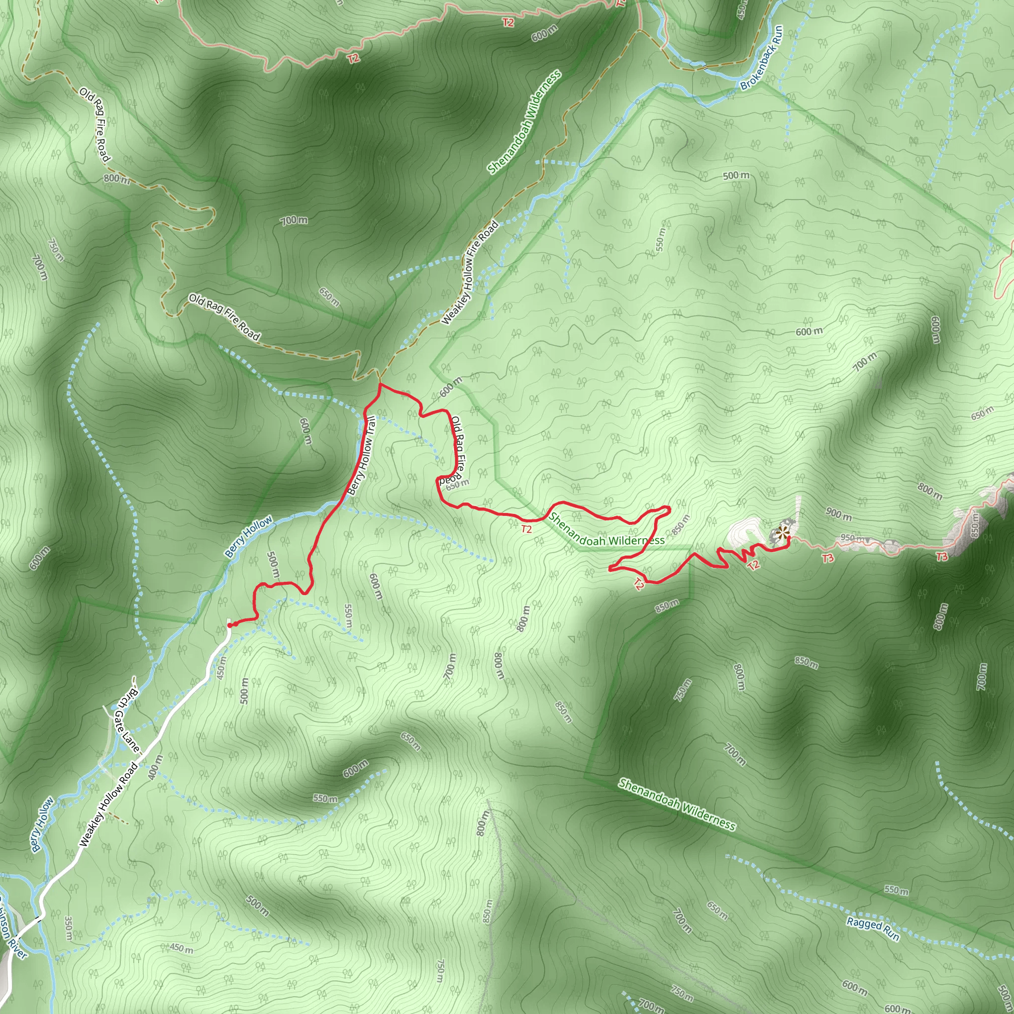 Old Rag Mountain via Berry Hollow Fire Road and Ridge Trail mobile static map