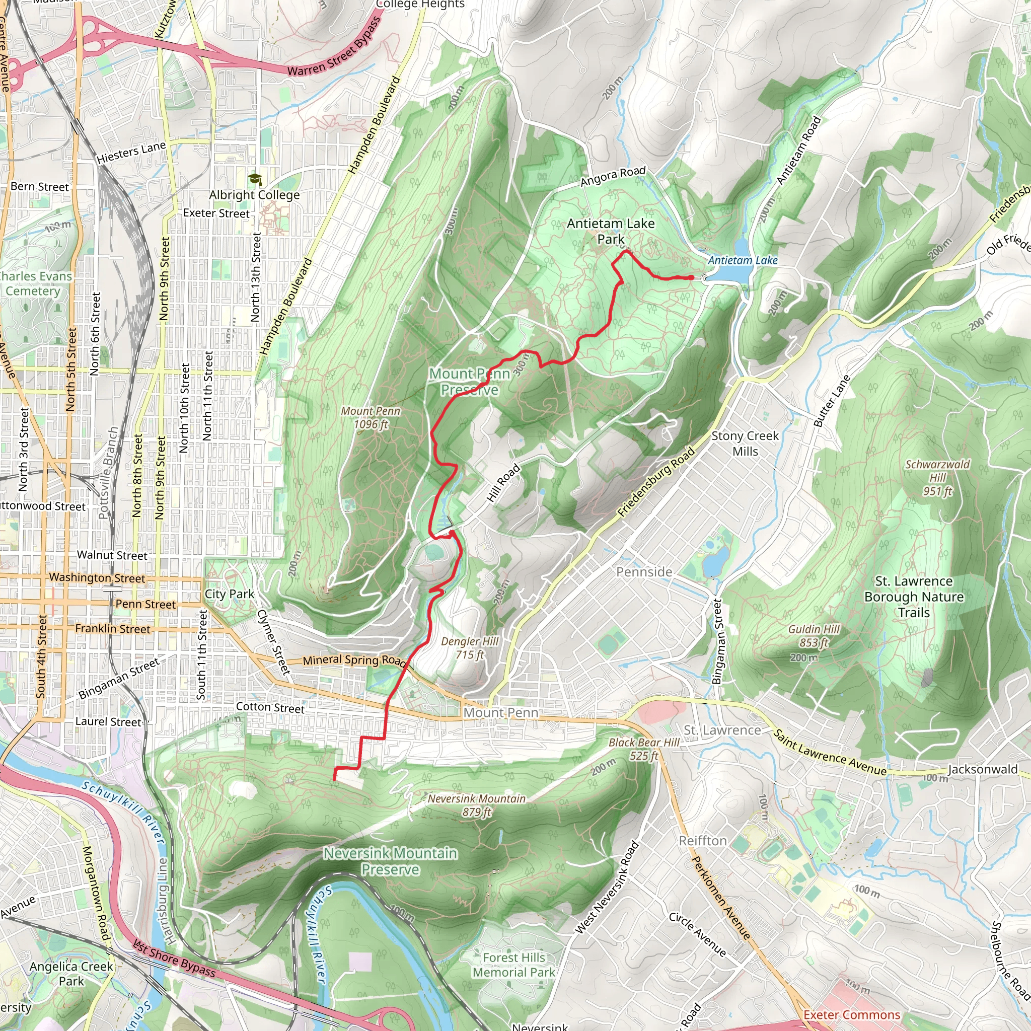 Antietam Lake Park to Neversink Playground Trail from Antietam Lake mobile static map