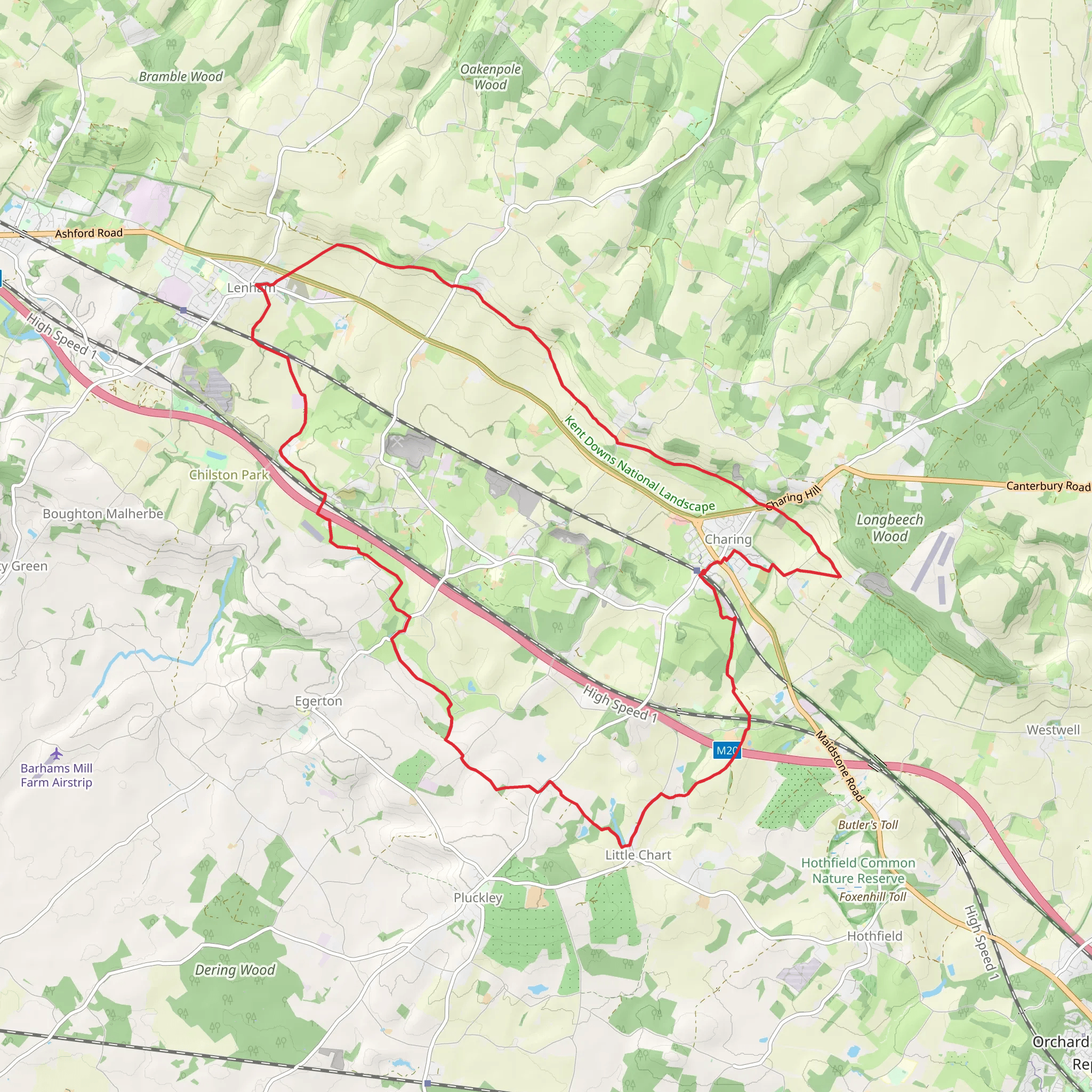 Charing to Lenham Loop Walk mobile static map