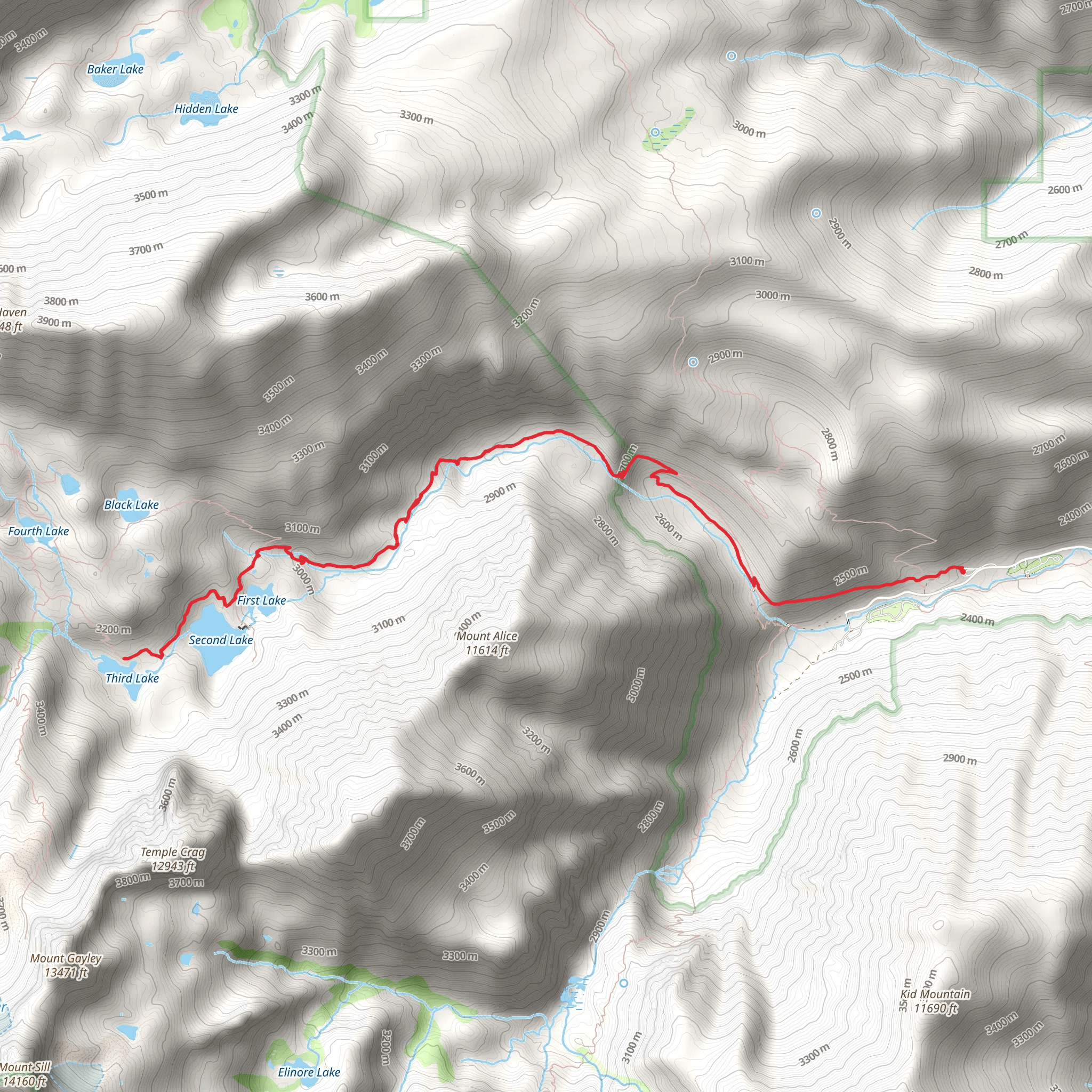 First, Second and Third Lakes via North Fork Big Pine Creek Trail mobile static map