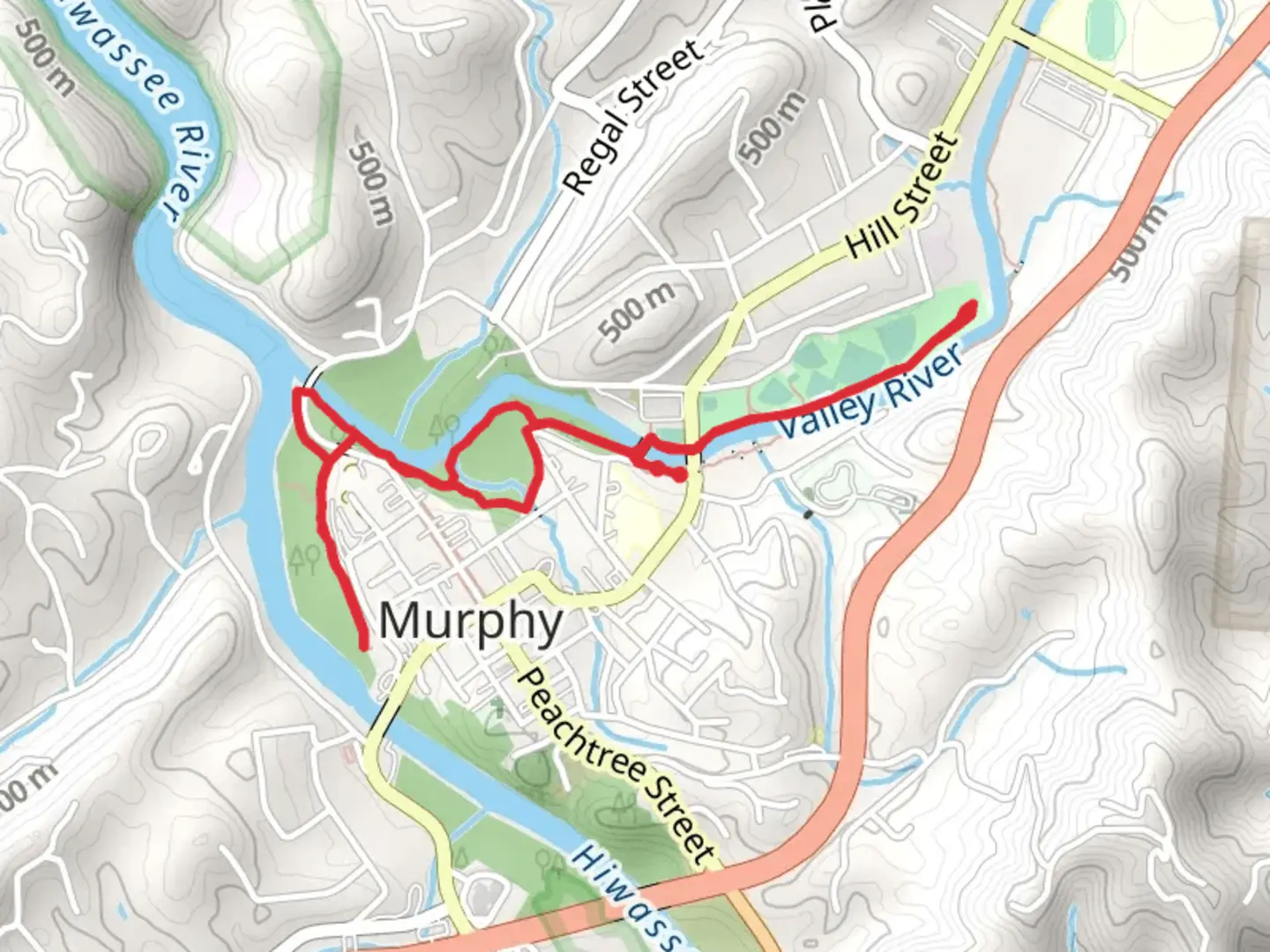 An image depicting the trail Valley River and Kohaheeta Park Loop and its surrounding area.