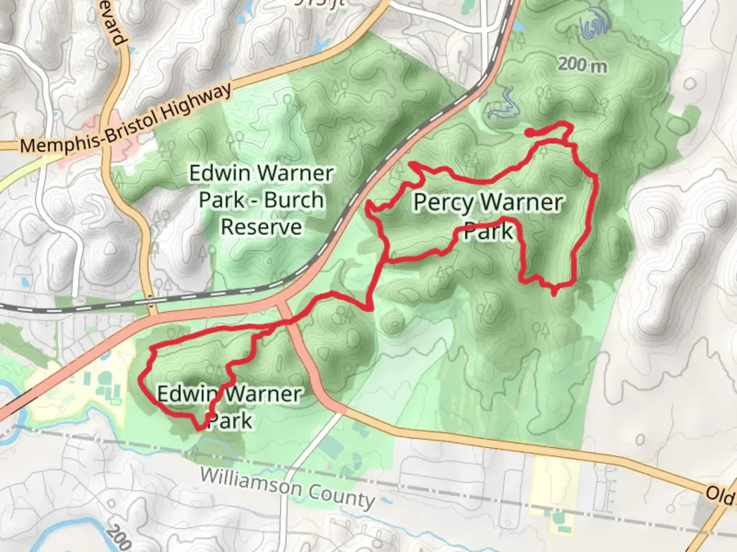 An image depicting the trail Mossy Ridge Trail, Blue Trail and Cane Connector Trail and its surrounding area.