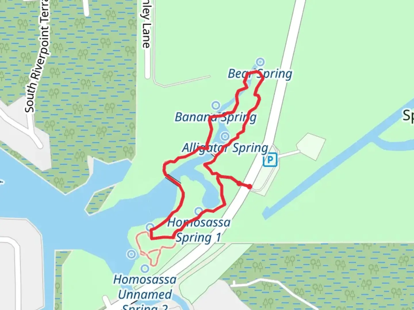 An image depicting the trail Homosassa Springs and River Loop and its surrounding area.