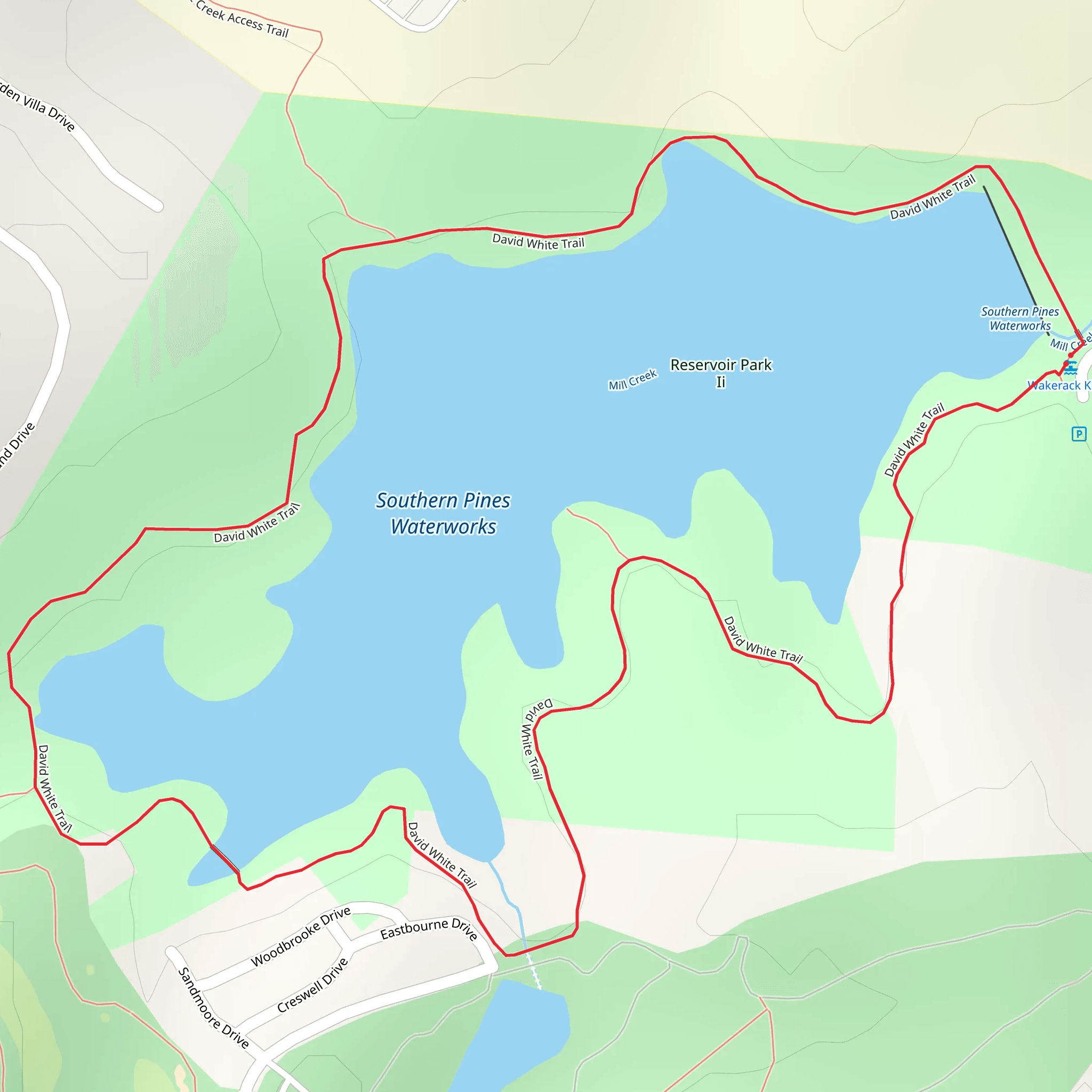 Southern Pines Waterworks via David White Trail mobile static map