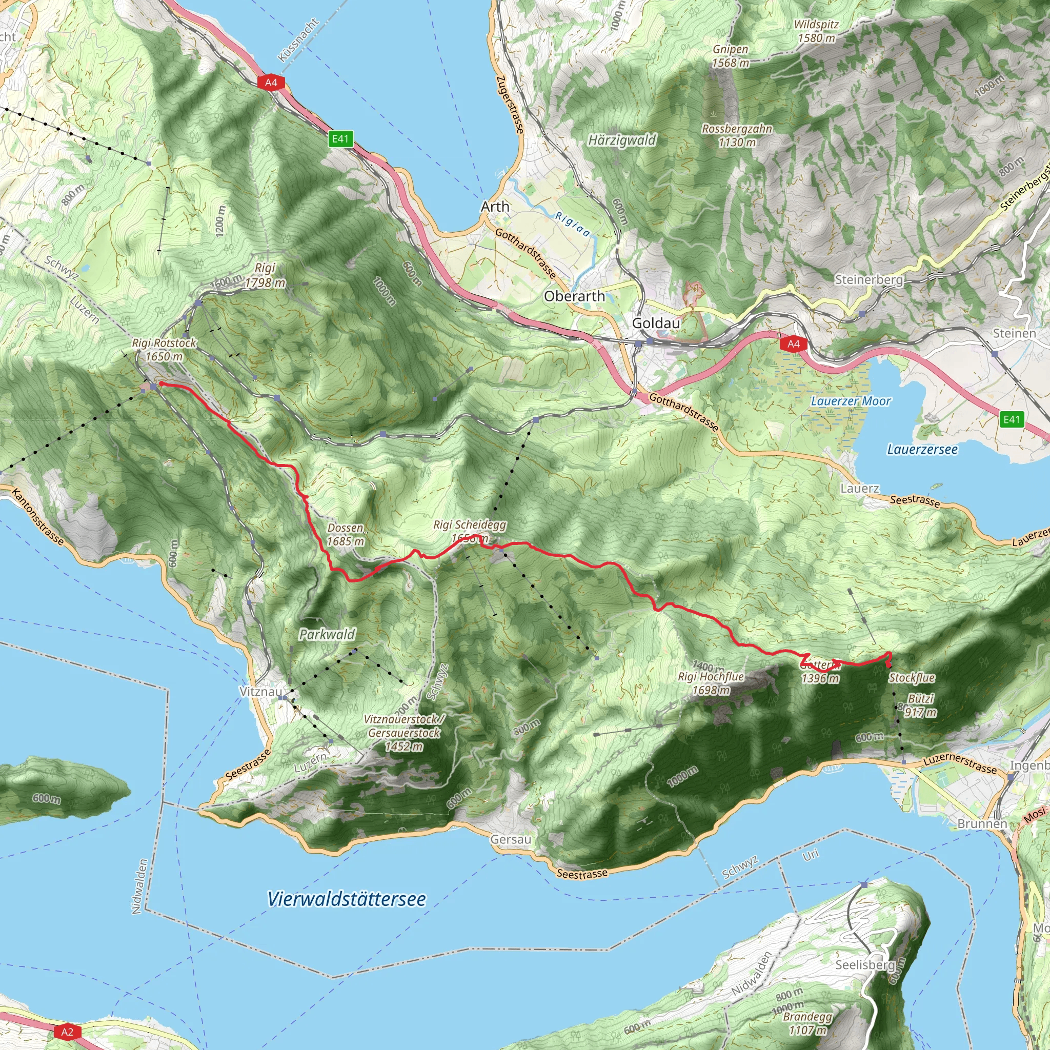 The Rigi Ridge Trail mobile static map