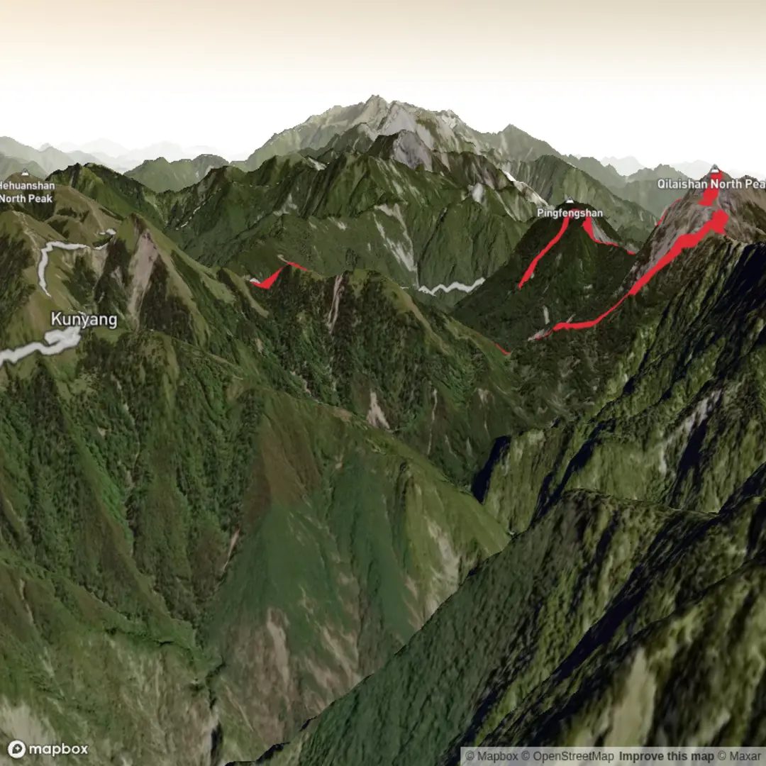 An image depicting the trail Qilai Shan North Peak and its surrounding area.