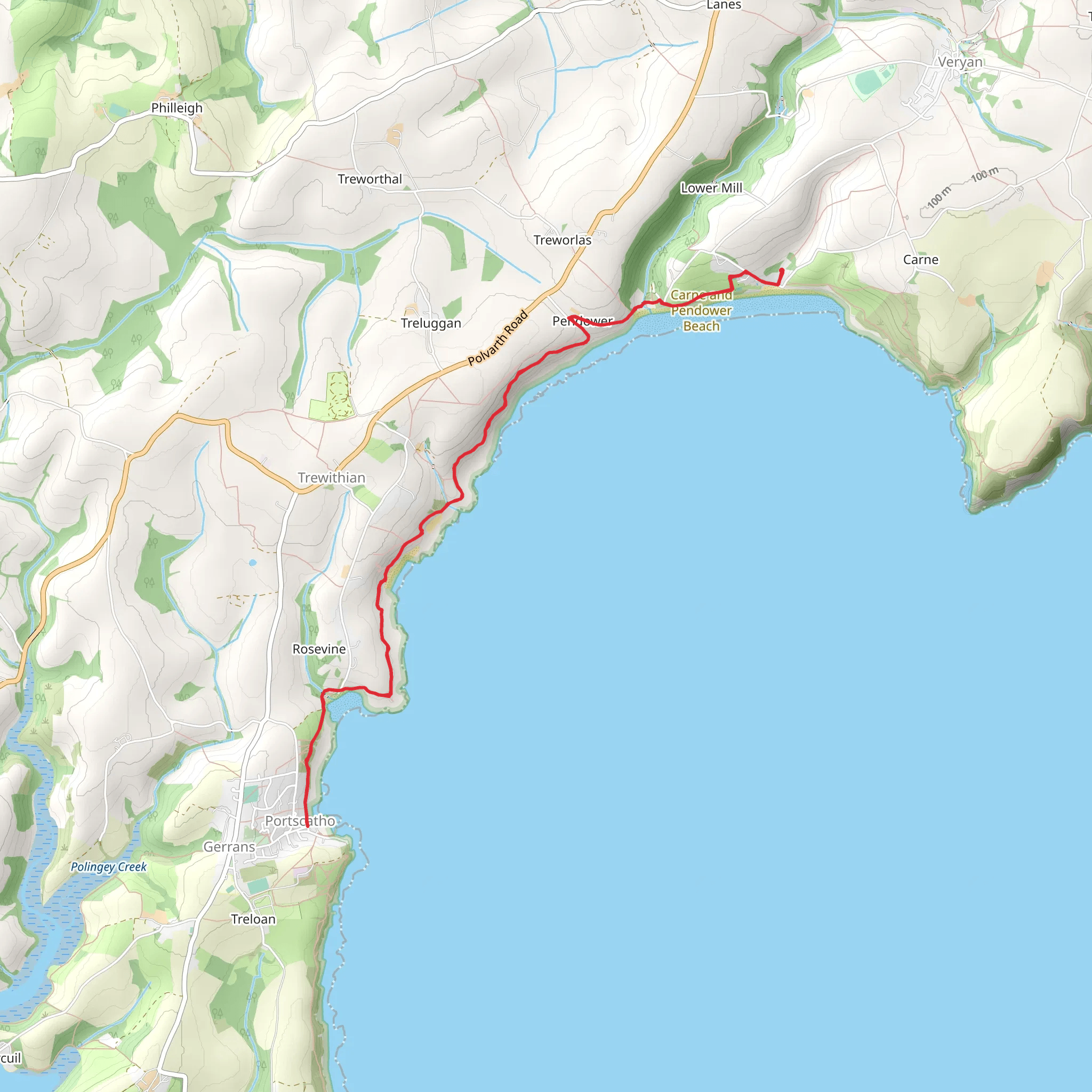 Carne and Pendower Beach and Porthcurnick Walk mobile static map