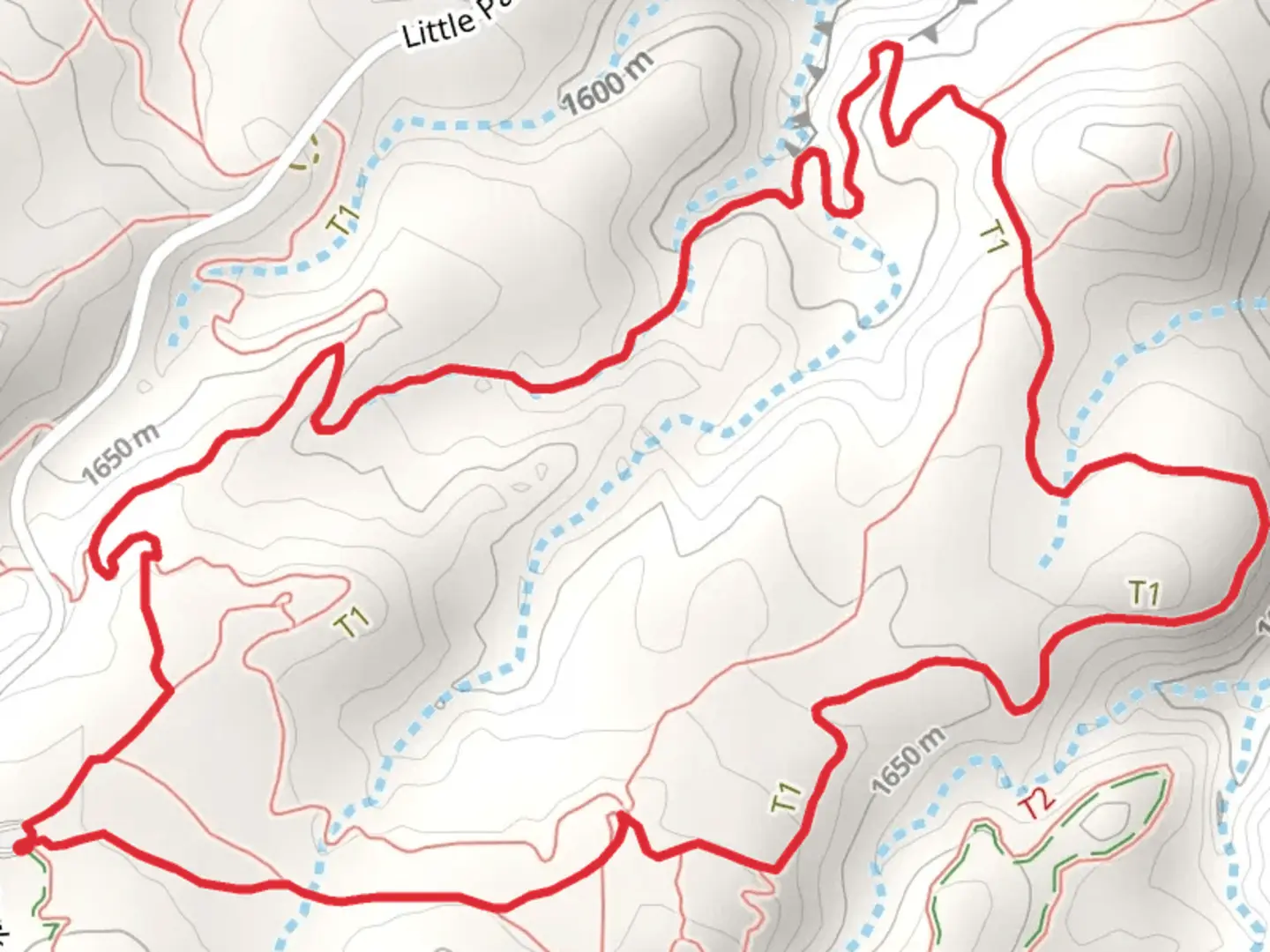 An image depicting the trail First Flats Trail, Gunny Trail and Gunnector Trail Loop and its surrounding area.