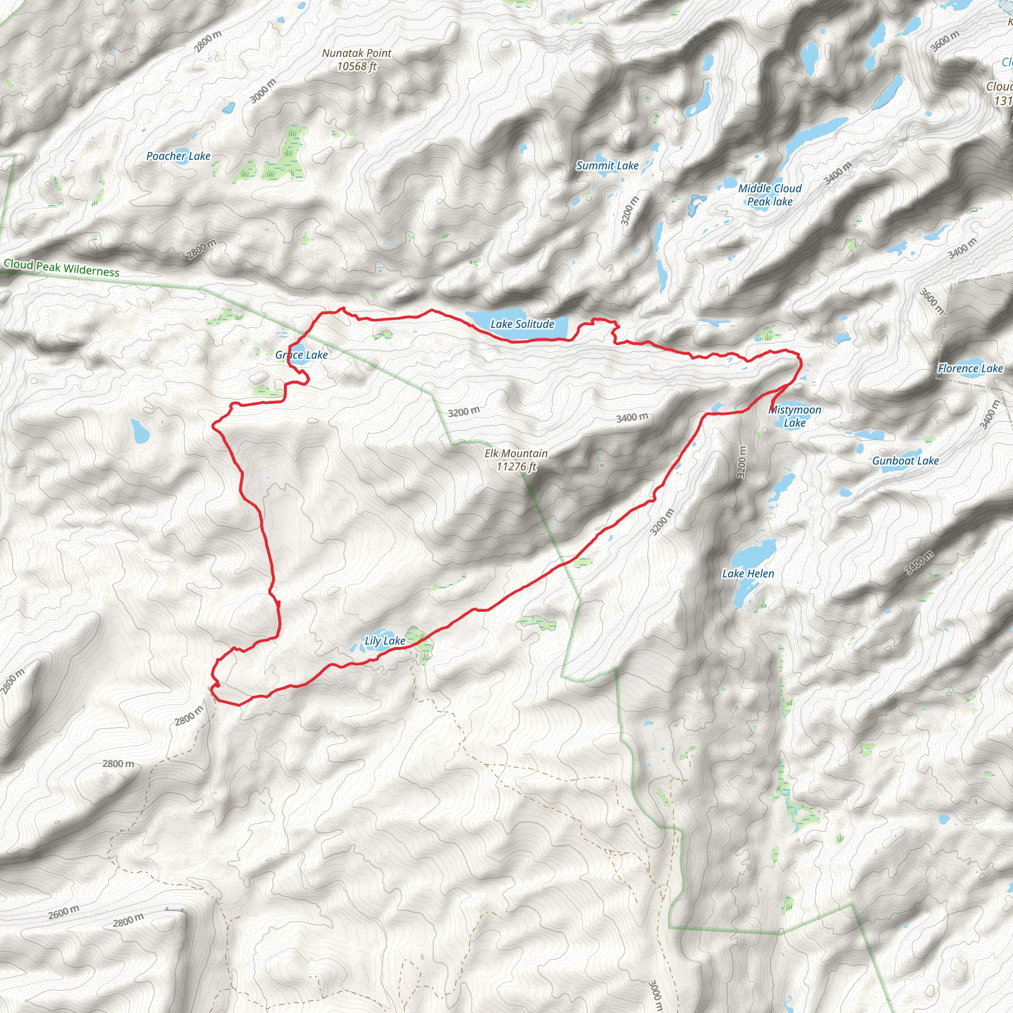 Long Park, Grace Lake, Lake Solitude and Middle Paintrock Loop Trail mobile static map