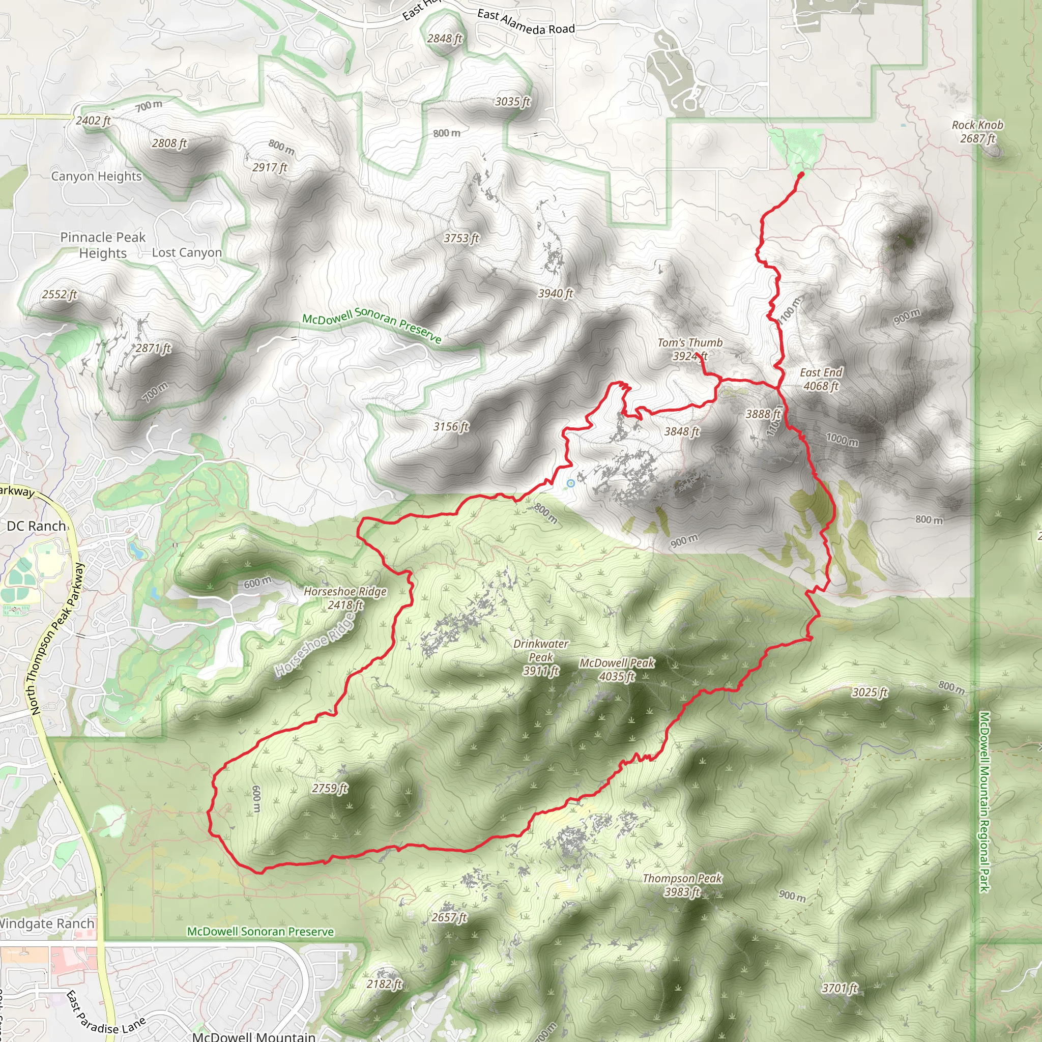 Tom's Thumb, Maricopa and East End Trail mobile static map