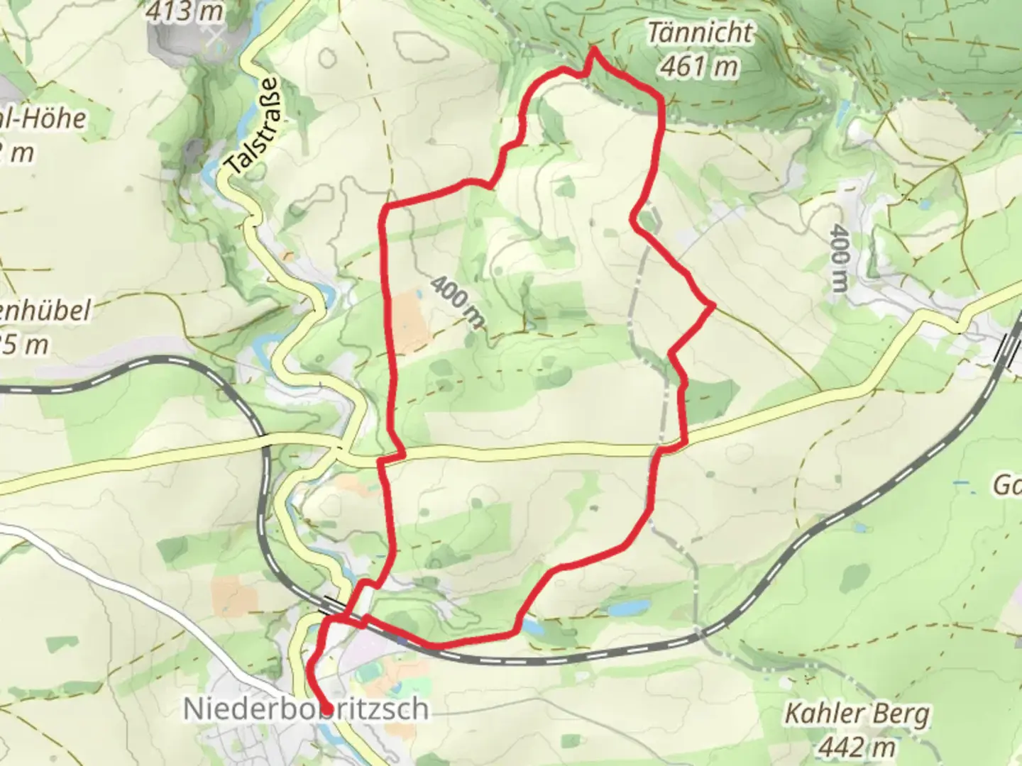 An image depicting the trail An der Wiesenmühle Loop and its surrounding area.