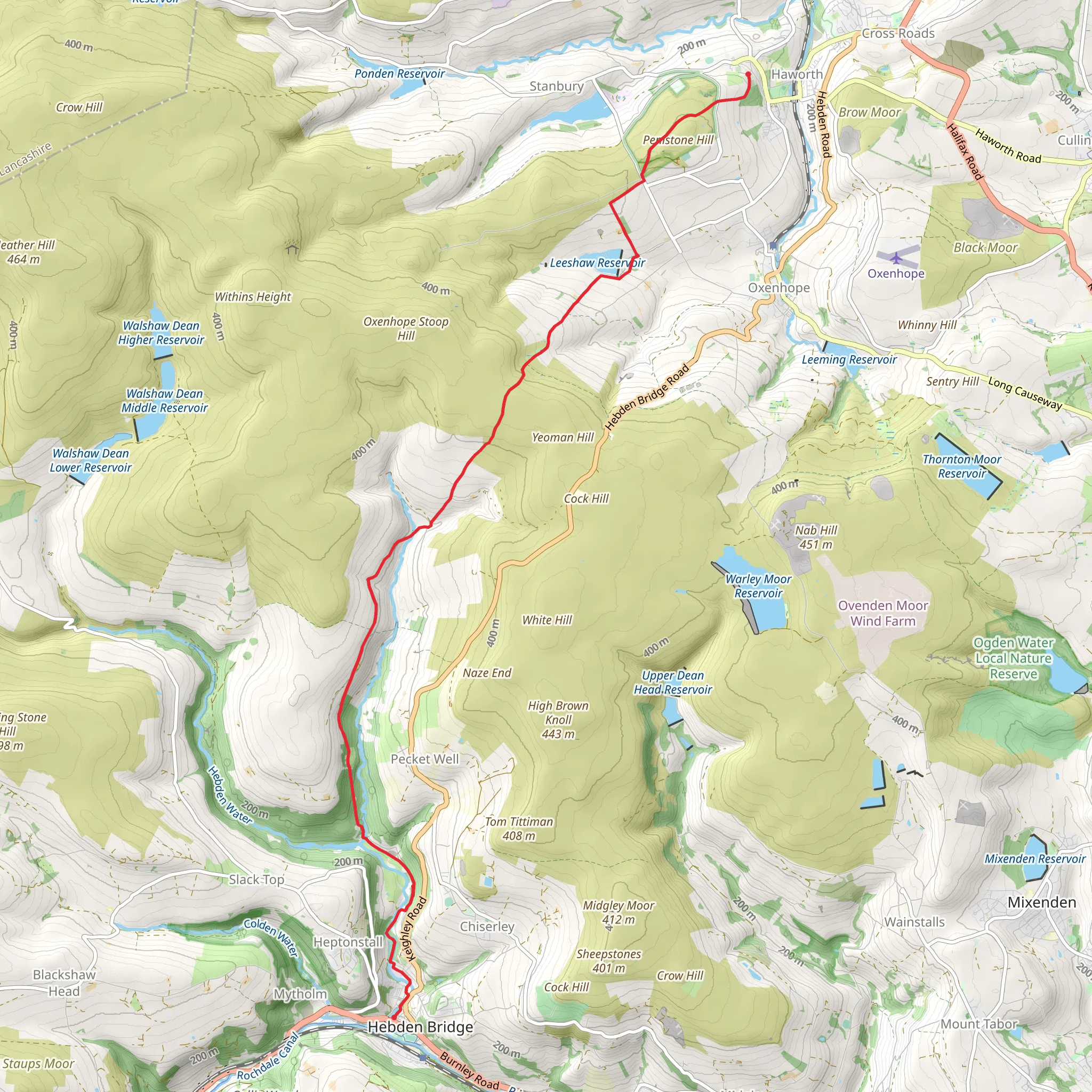 Haworth to Hebden Bridge Walk mobile static map