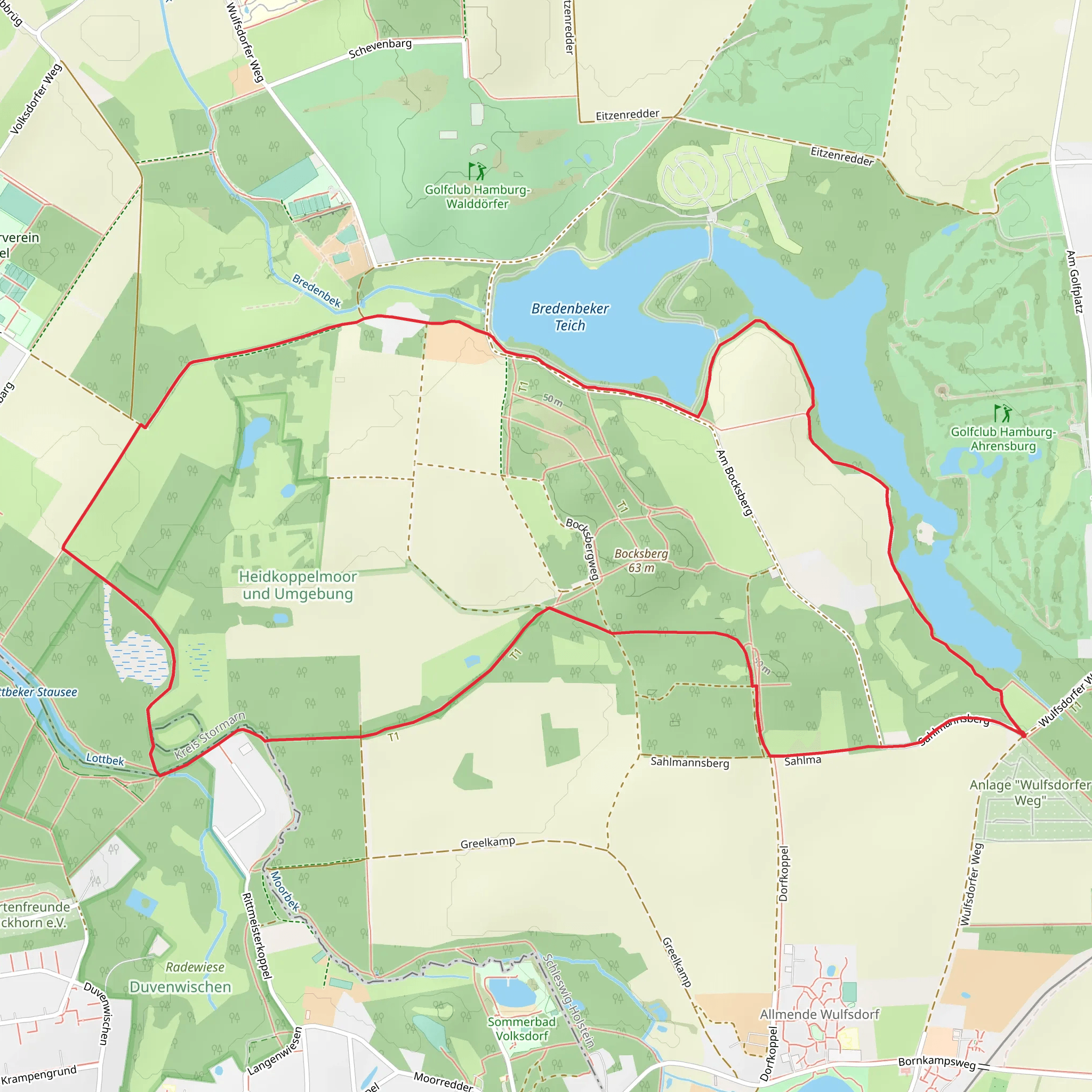 Bredenbeker Teich via Rund um Wulfsdorf und Hoisbuettel and Ohlstedt mobile static map