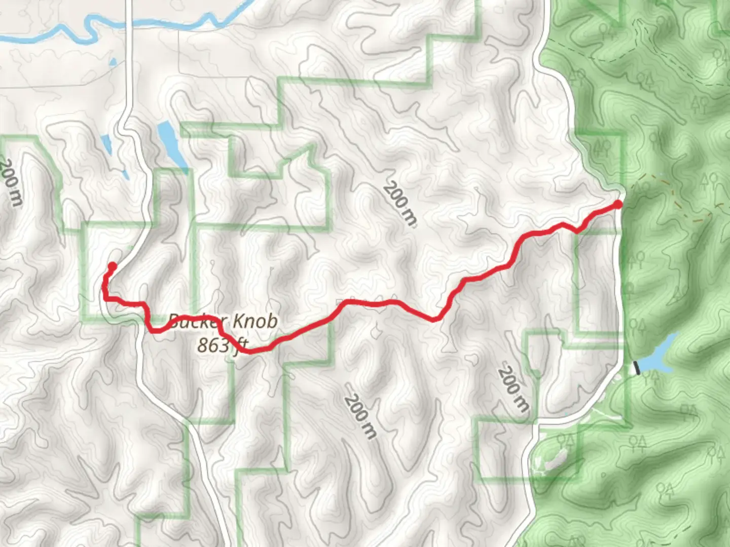 An image depicting the trail Bucker Knob and Selma Steele’s Garden and its surrounding area.