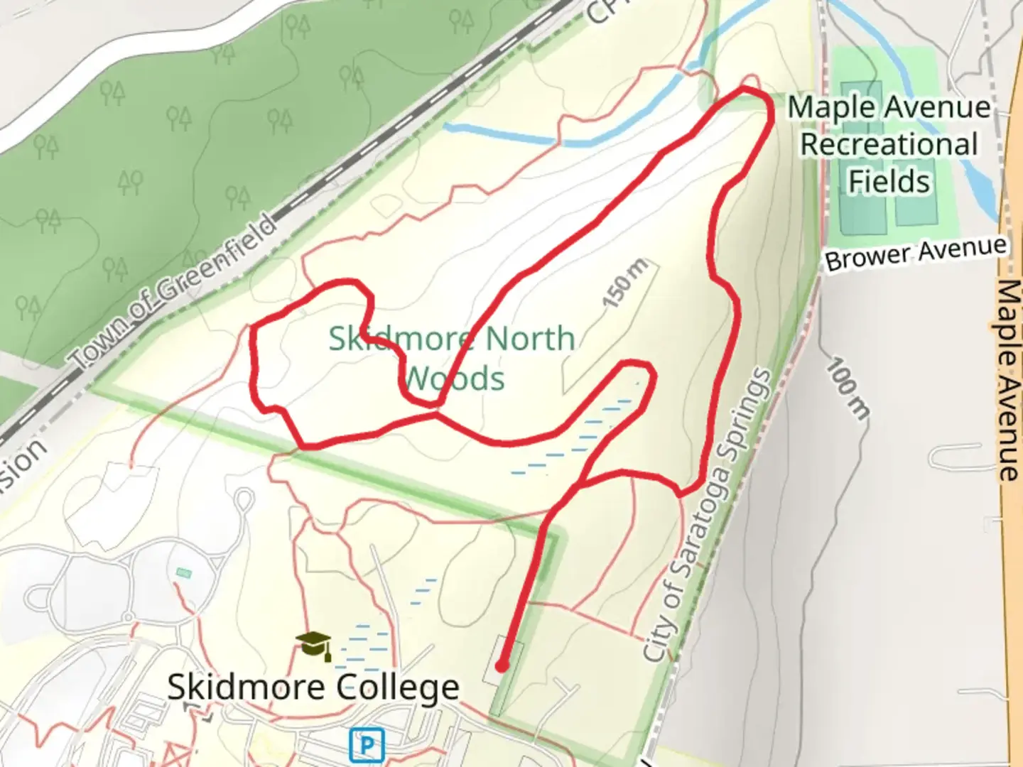 An image depicting the trail Red and Blute Loop Trail and its surrounding area.