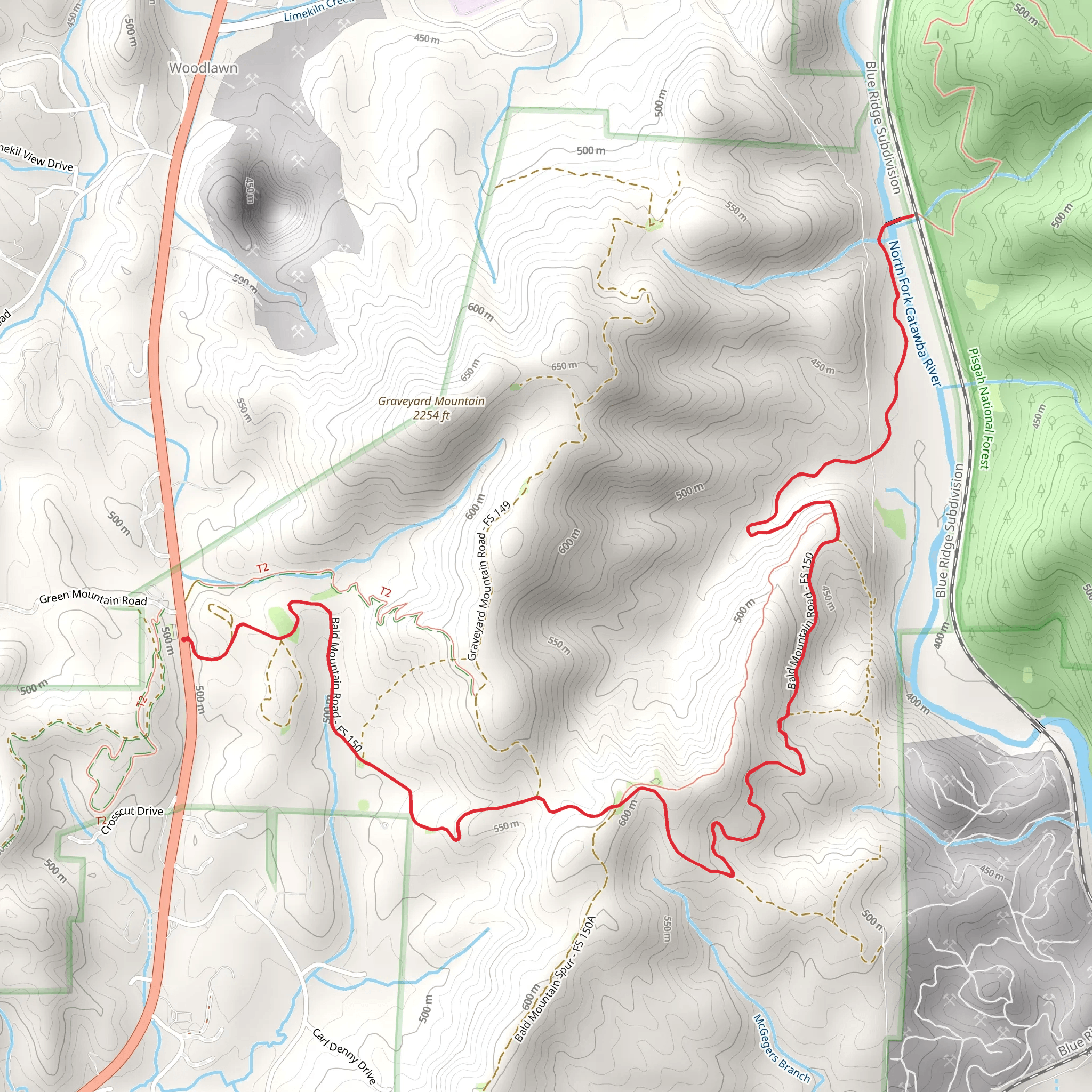 North Fork Catawba River via Bald Mountain Road mobile static map