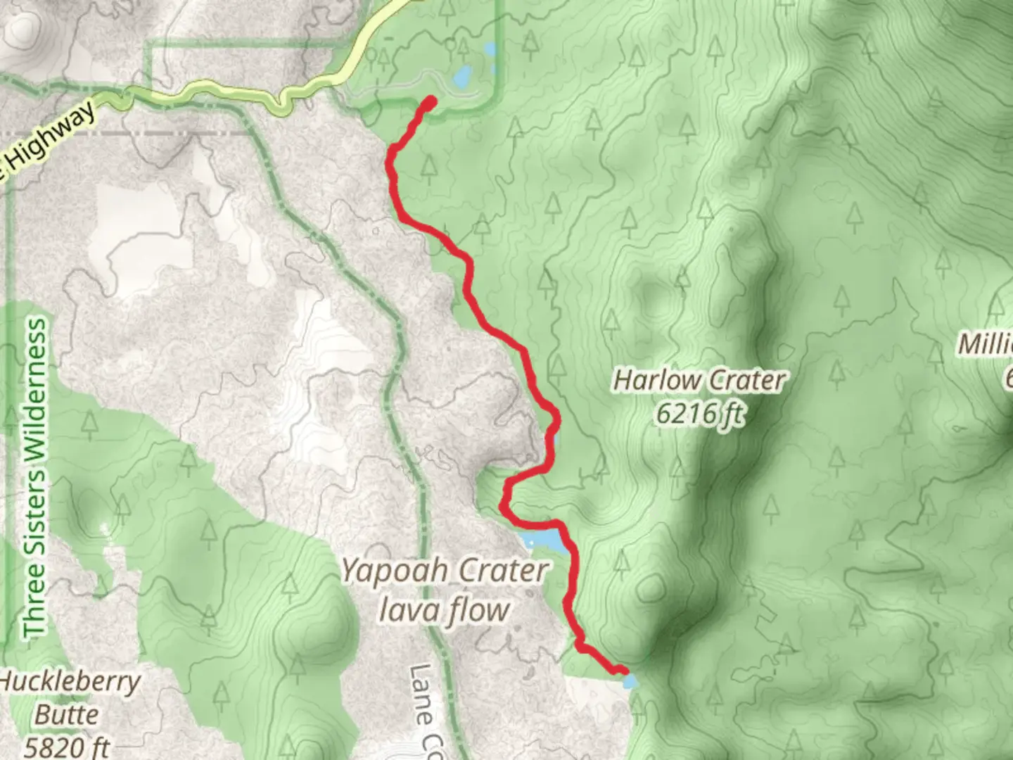 An image depicting the trail Scott Pass via Lava Camp Lake Trail and its surrounding area.