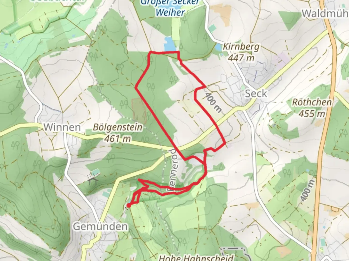 An image depicting the trail Holzbachdurchbruch and Kleiner Secker Weiher via Waldweg and its surrounding area.